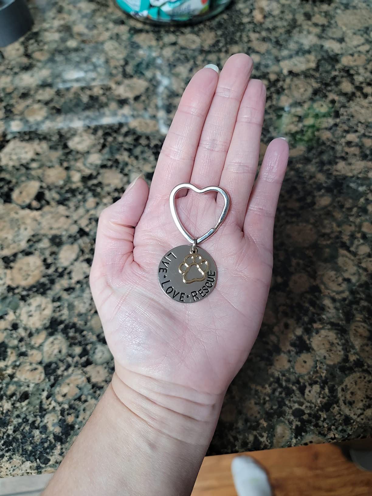 Infinity Collection Pet Rescue Keychain, Engraved Live, Love, Rescue Charm with Paw Print, Two-Tone Silver & Gold Accessories customer photo 1
