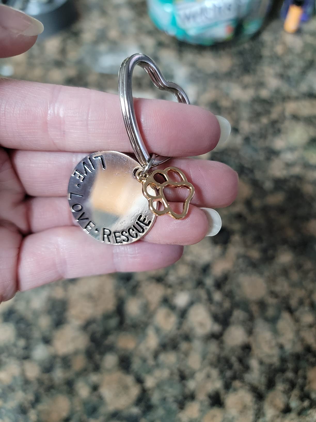 Infinity Collection Pet Rescue Keychain, Engraved Live, Love, Rescue Charm with Paw Print, Two-Tone Silver & Gold Accessories customer photo 2