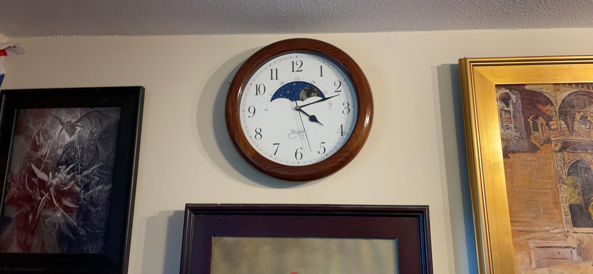 JUSTIME 14 Inch Exclusive Solid Oak Wood Non-Ticking Sweep Mechanical Specialty Moon Phase Moving Dial Wall Clock, Gift, Home Decor customer photo 1
