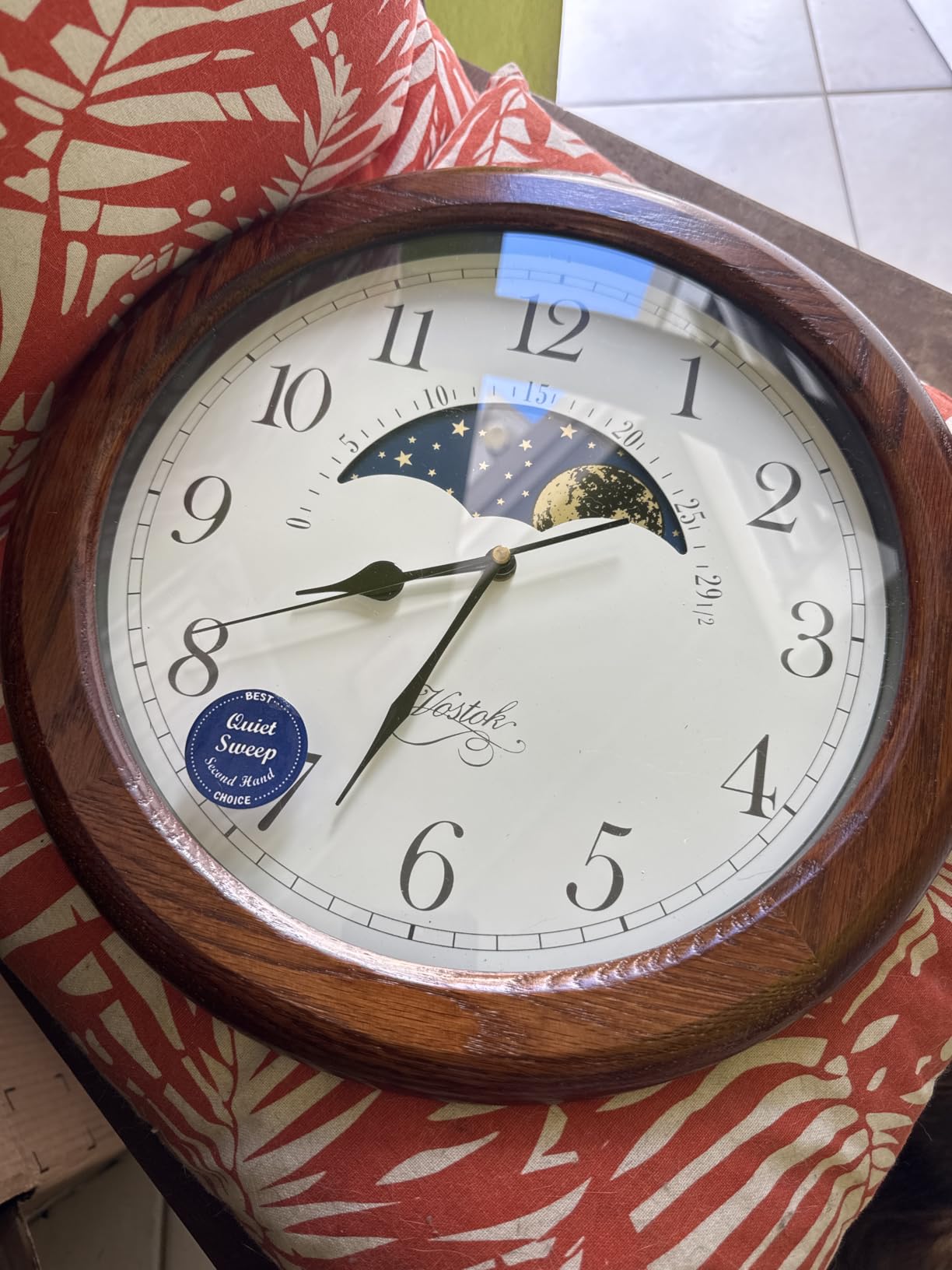 JUSTIME 14 Inch Exclusive Solid Oak Wood Non-Ticking Sweep Mechanical Specialty Moon Phase Moving Dial Wall Clock, Gift, Home Decor customer photo 2