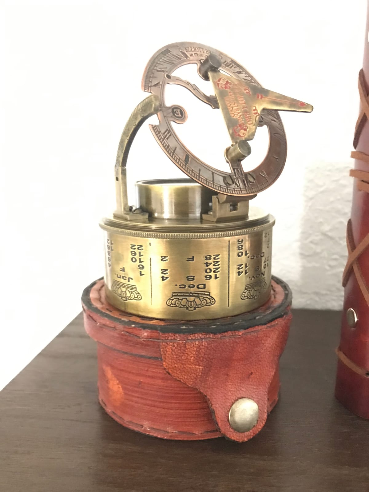 Vintage Brass Sundial Compass with Leather Case - Antique Marine Navigation Instrument with Engraved Calendar Retro Pocket Compass for Collectors Outdoor Adventures and Gifts customer photo 2