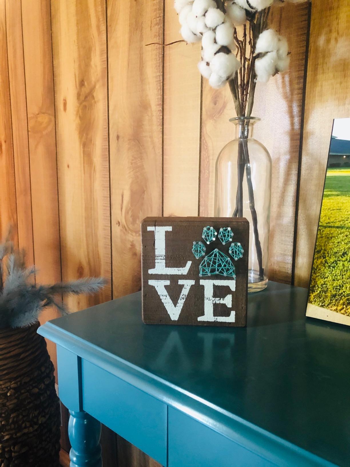 Primitives by Kathy Box Sign - Pet Love with String Art Paw Print - 5 inch square customer photo 1