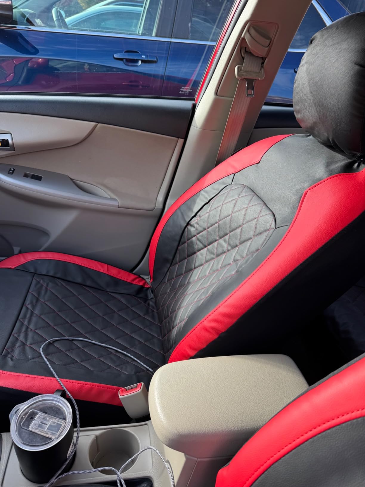 Universal Deluxe Pu Luxury Vinyl Faux Leather Car Seat Covers Full Set, Airbag Compatible, Breathable, Fit for Cars, Trucks, SUV (All Black) customer photo 1