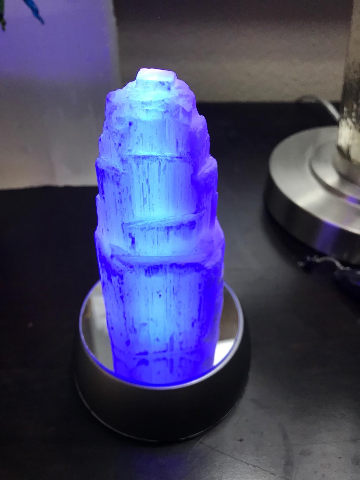 JIC Gem Clearance Natural Selenite Lamp Mini White Gemstone Crystal Lamp 4 inches Color Changing Light + Use Batteries customer photo 2