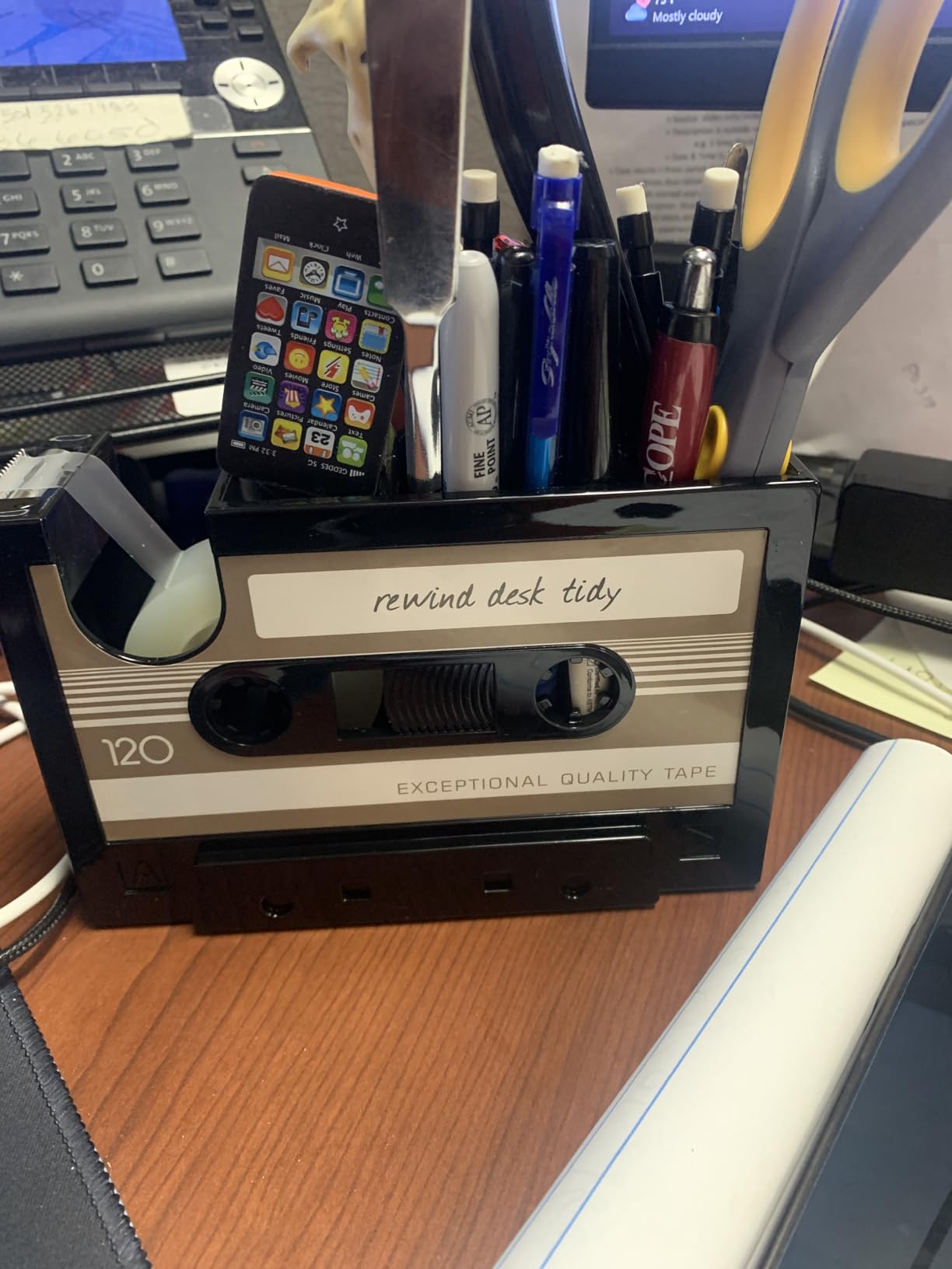 Cassette Tape Dispenser Pen Holder Vase Pencil Pot Stationery Desk Tidy Container Office Stationery Supplier Gift-onepalace (Black) customer photo 1