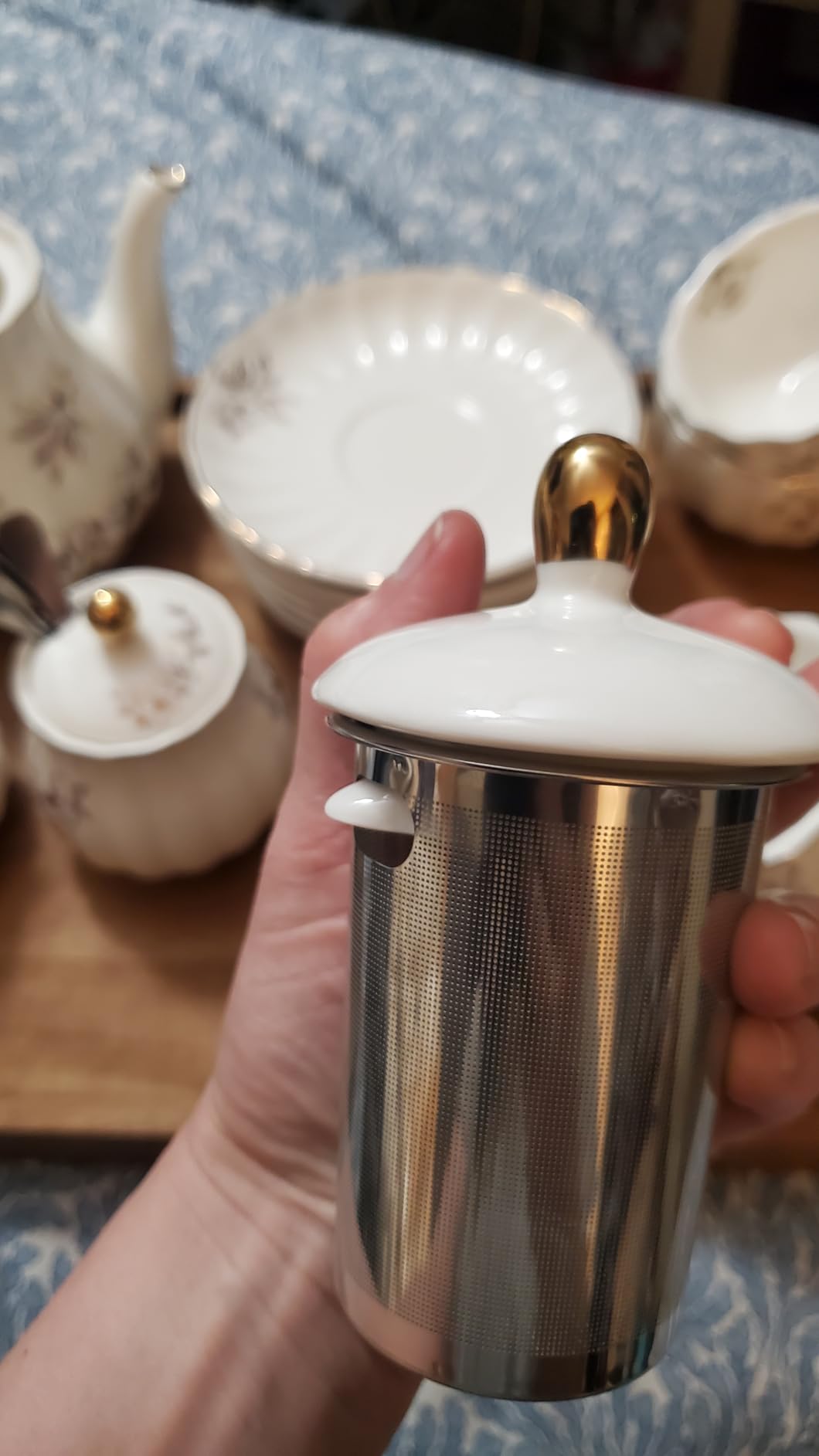 Porcelain Tea Sets British Royal Series, 8 OZ Cups& Saucer Service for 6, with Teapot Sugar Bowl Cream Pitcher Teaspoons and tea strainer for Tea/Coffee, Pukka Home (Pure White) customer photo 2