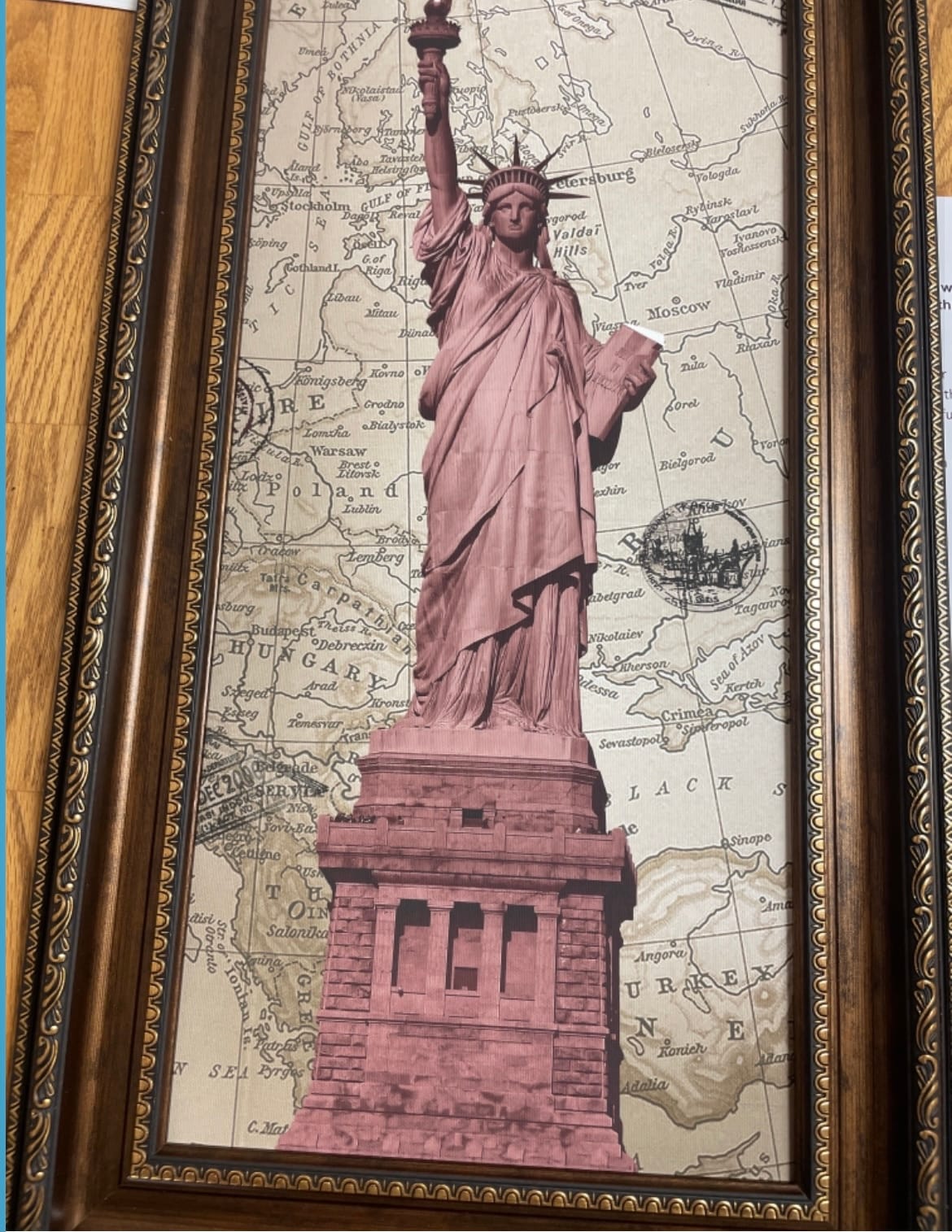 ELITEART-Old Vintage World Map Oil Painting Reproduction Giclee Wall Art Canvas Prints-Framed Size:39