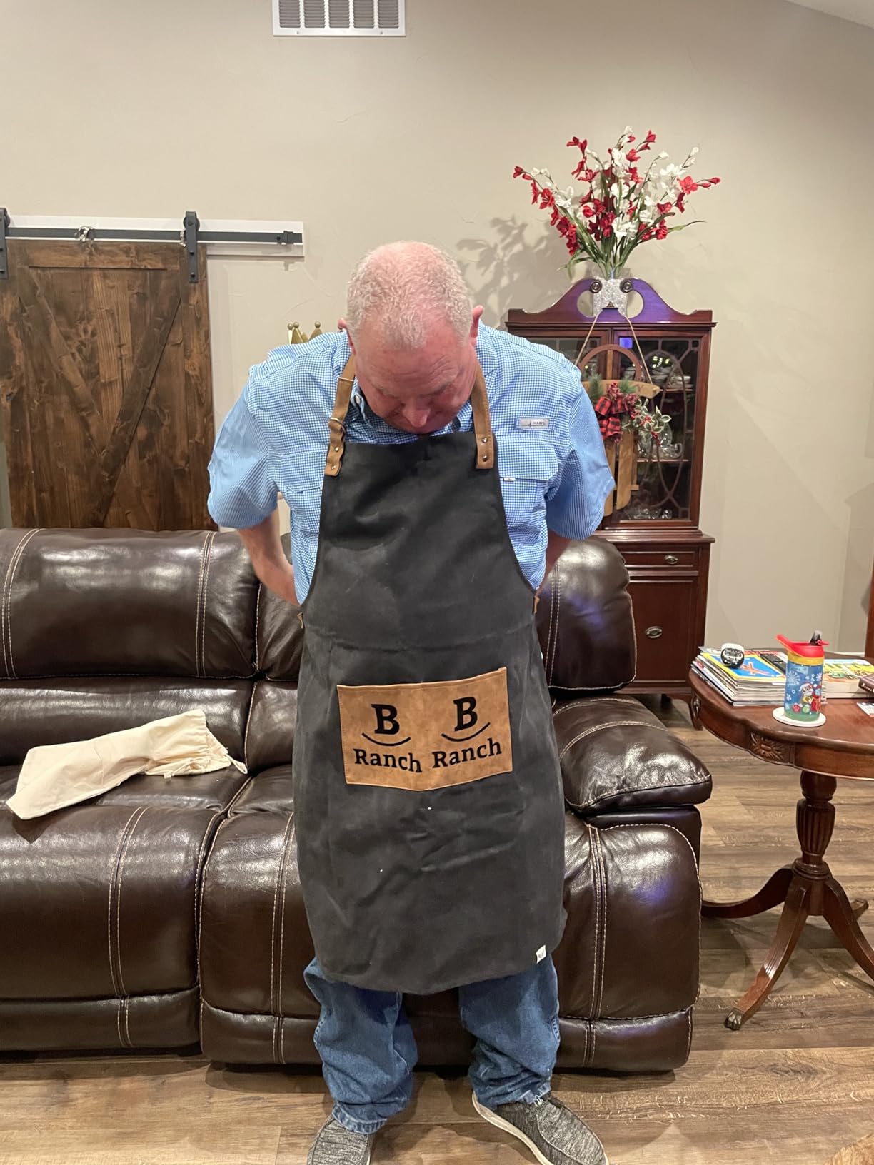 Foster & Rye Cooking Apron for Men with Adjustable Faux Leather Strap, Grilling Apron with Pocket for Football Game Fans customer photo 1
