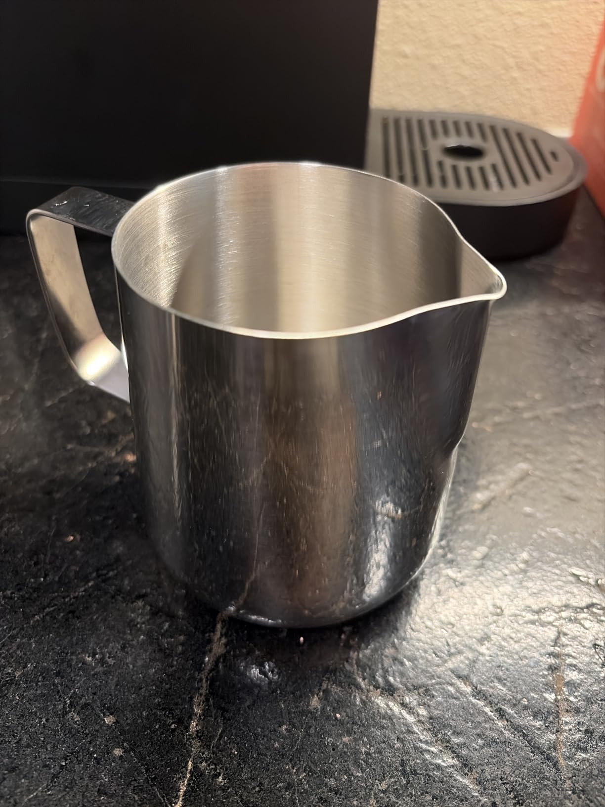 HOFASON Stainless Steel Milk Frothing Pitcher Cappuccino Pitcher Pouring Jug Espresso Cup Creamer Cup for Latte Art, 12 Ounce (350 ML) customer photo 2