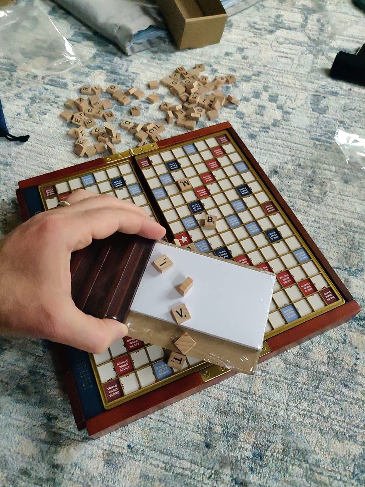 WS Game Company Scrabble Deluxe Travel Edition Portable Wood Board Game Set | Classic Word Game, Compact Wood Travel Case, Raised Letter Tile Grid, Magnetic Closure, 2-4 Players, Adults and Kids 8 and Up customer photo 1