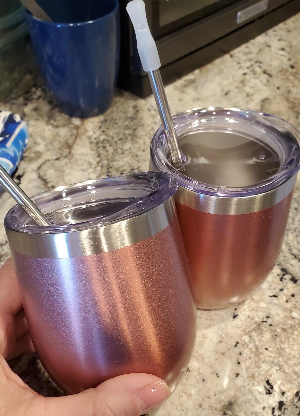 CHILLOUT LIFE 12 oz Stainless Steel Wine Tumblers 2 Pack - Double Wall Vacuum Insulated Wine Glasses Cups with Lids and Straws Set Keeping Cold & Hot for Coffee, Beer, Ice Cream - Rose Gold customer photo 2