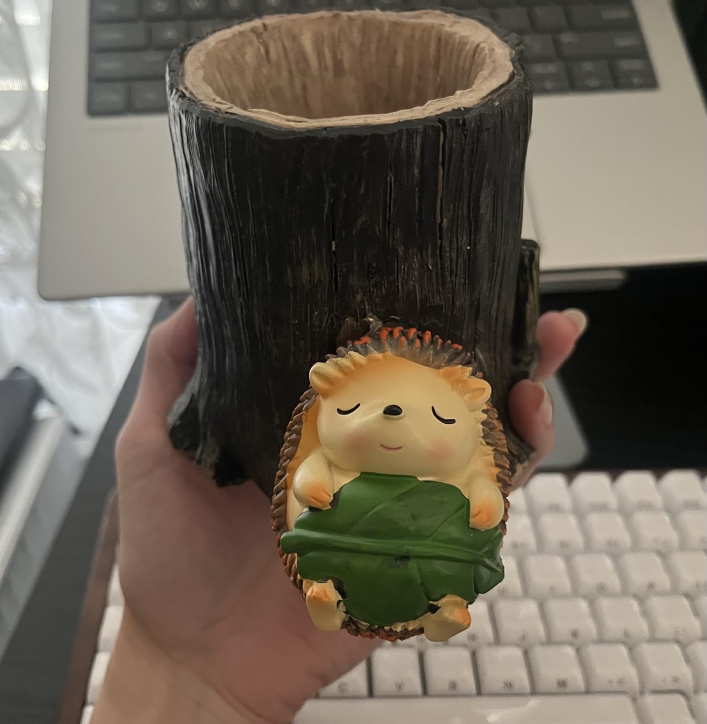 Lependor Cute Hedgehog Desk Pen Pencil Pot Holder Toothbrush Holder Resin Desktop Organizer Container Stationery Storage Office Desk Decoration Study Bookshelf Decor - Rest customer photo 1