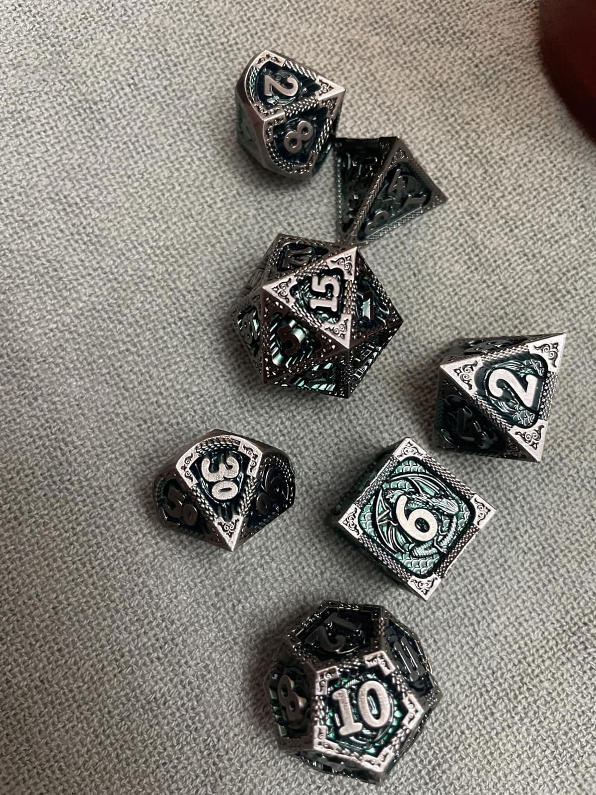 Haxtec Metal DND Dice Set, 7 Pcs Teal Polyhedral Dice for Table Games customer photo 2