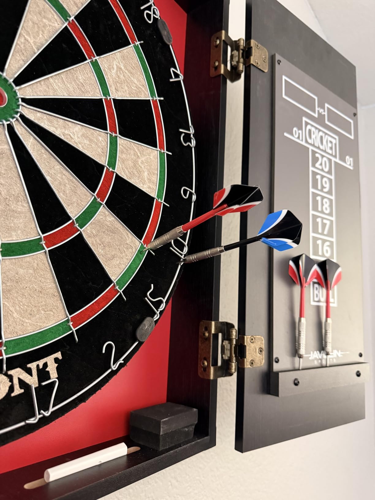 EastPoint Belmont Dart Board Cabinet, 6 Steel Tip Darts, Game Room Decor customer photo 2