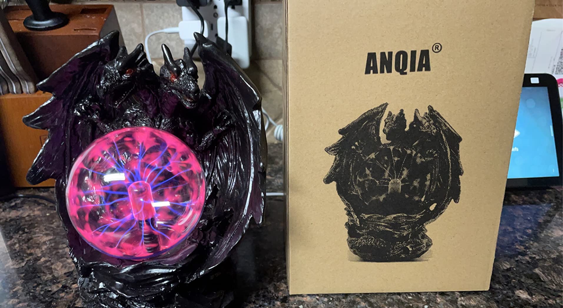 Plasma Ball Lamp Touch Sensitive,Party Magical Electrostatic Red Color Crystal Ball for Halloween (Evil Dragon) customer photo 2