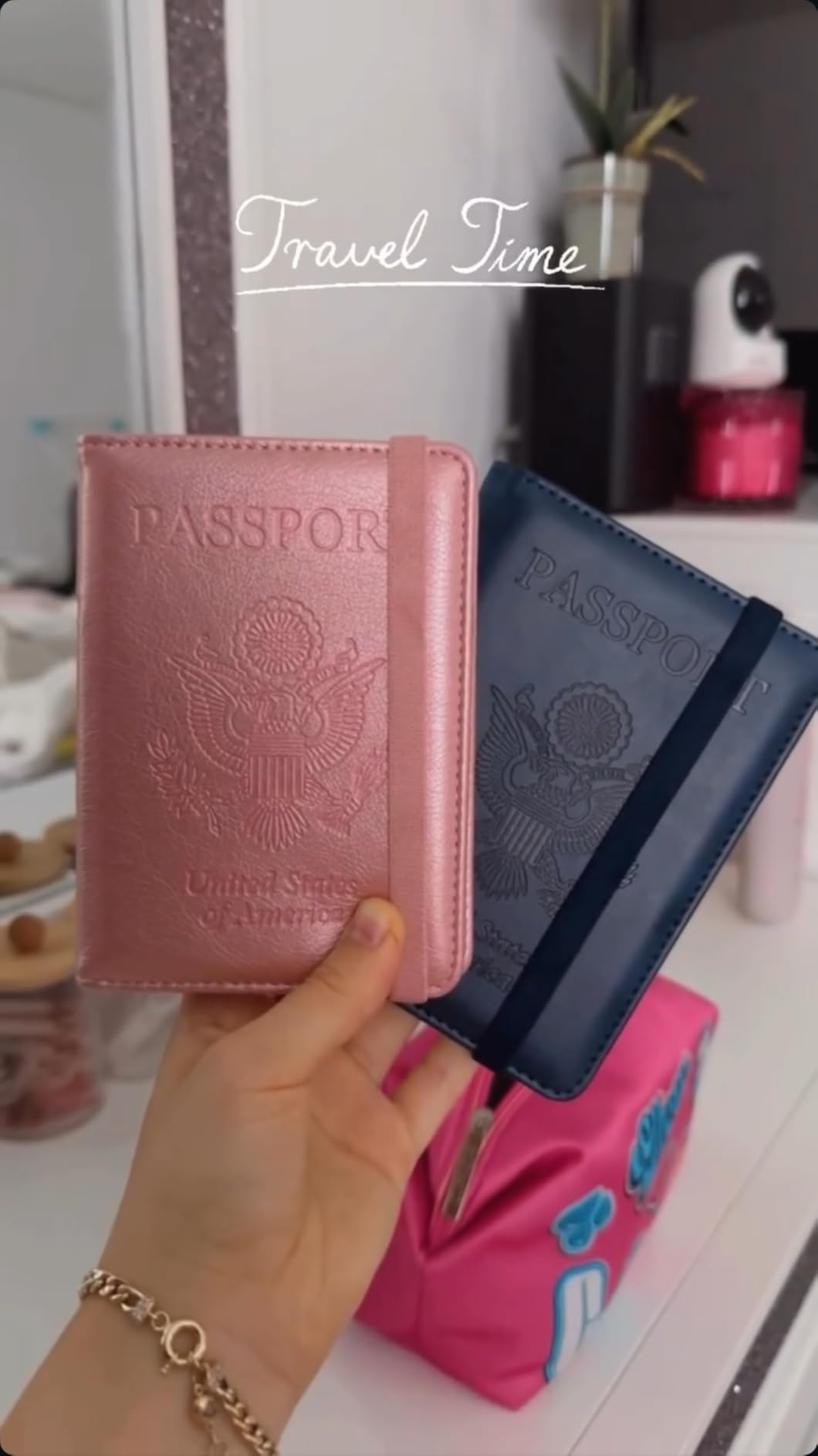 WALNEW Passport Holder for Travel, RFID Passport Cover Wallet for Women Men, PU Leather Passport Book Card Holder Case with Pen, Travelling Essentials for Flying customer photo 2