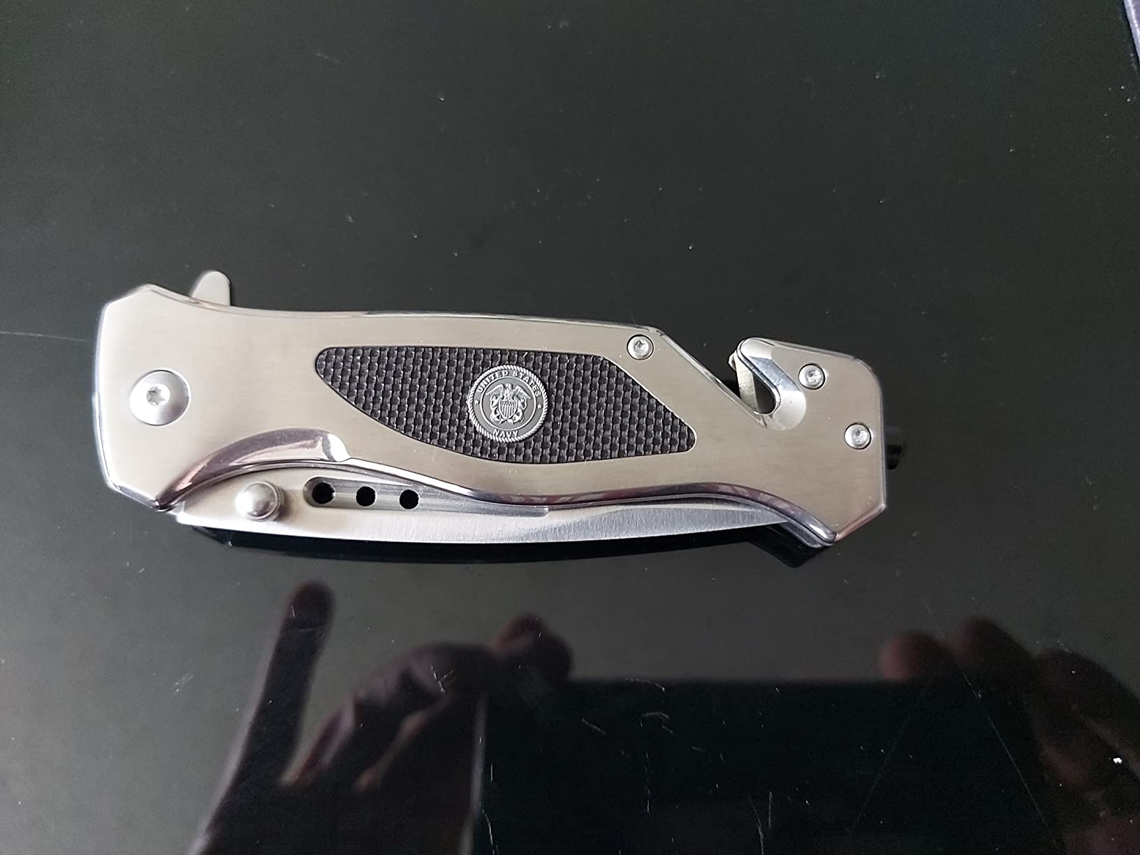 Military Gift Shop USN Navy Folding Elite Stealth Knife, Great Gift for Sailor - Black customer photo 2