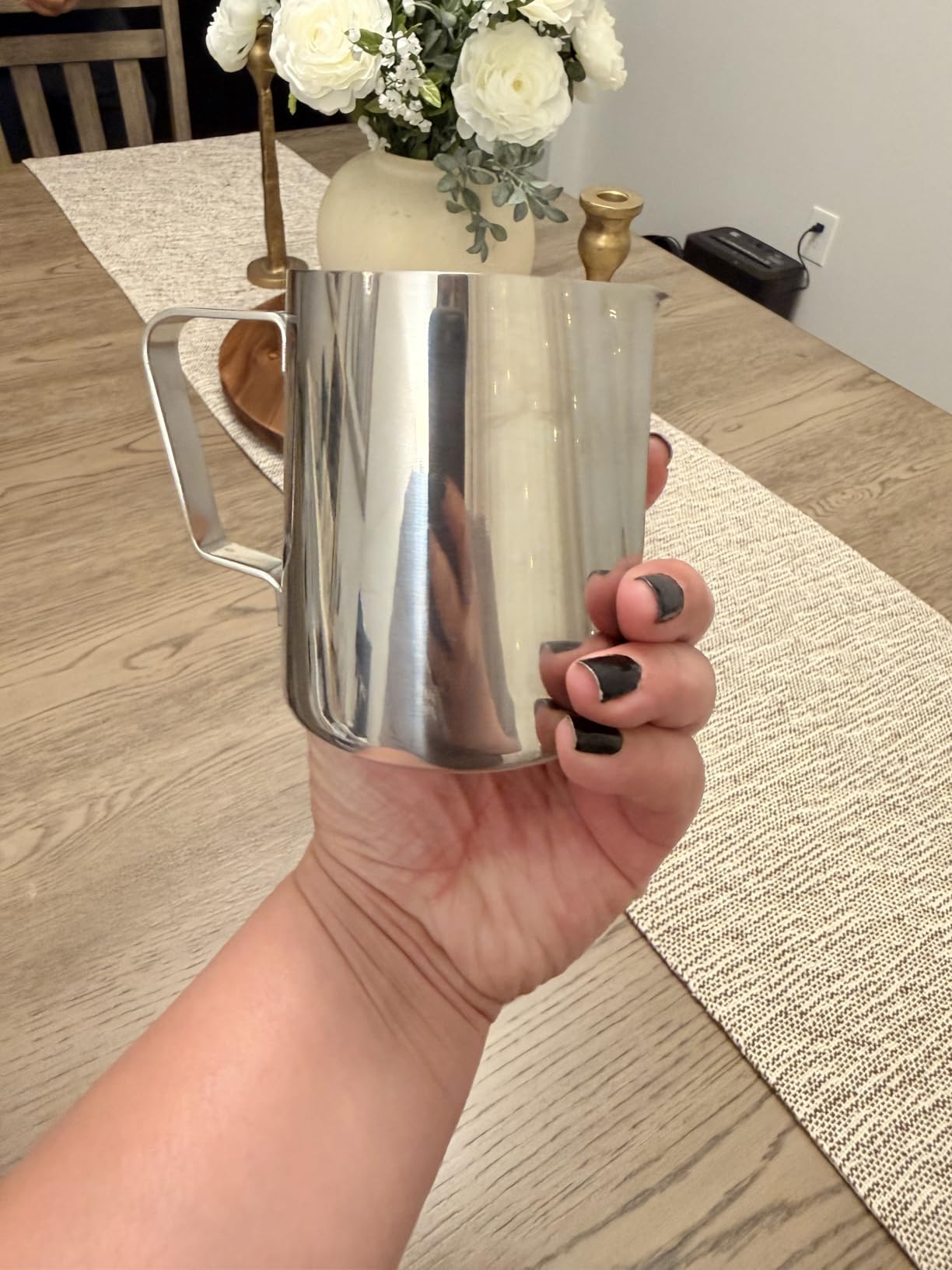Milk Frothing Pitcher, 8.5oz/12oz/20oz/32oz/50oz/66oz Milk Frother Cup Stainless Steel, Espresso Accessories, Milk Steaming Pitchers Coffee Cappuccino Latte Art Barista Milk Jug Cup with Art Pen,12oz customer photo 1