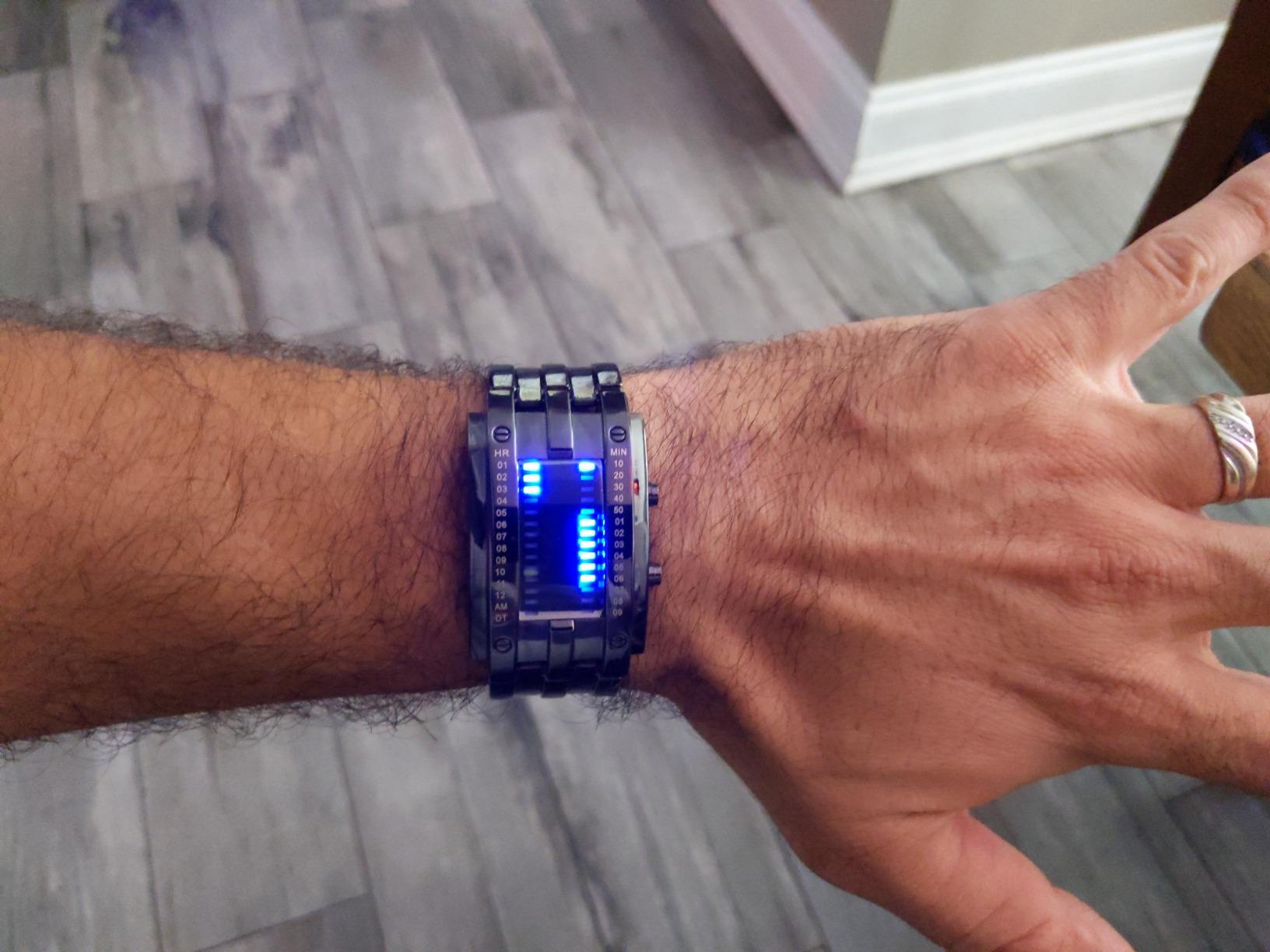 Fashion Mens Binary Sports Watch Digital LED Matrix Black Square Watch customer photo 1