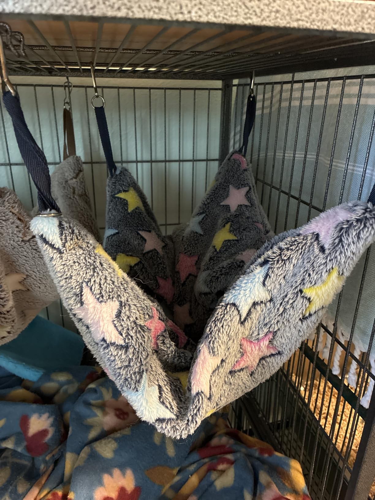 Niteangel Hanging Hammock Nap Sack Swing Bag Pet Sleeper for Ferret Rat Sugar Glider and Other Small Animals (Cream, Star) customer photo 2