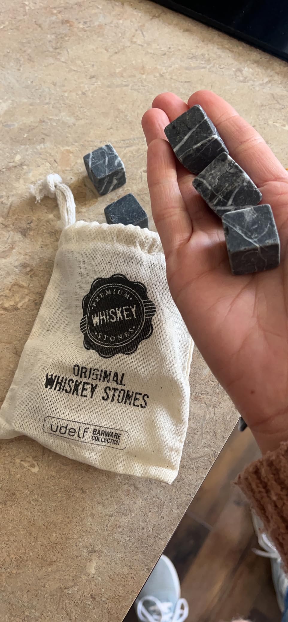 Premium Whiskey Stones Gift Set with 12 Pcs Stones and Bag. Whiskey, Bourbon, Cognac, Scotch, Gin, Wine Beverage. Marble Reusable Ice Cubes. Birthday Gift for Whiskey Lovers customer photo 1