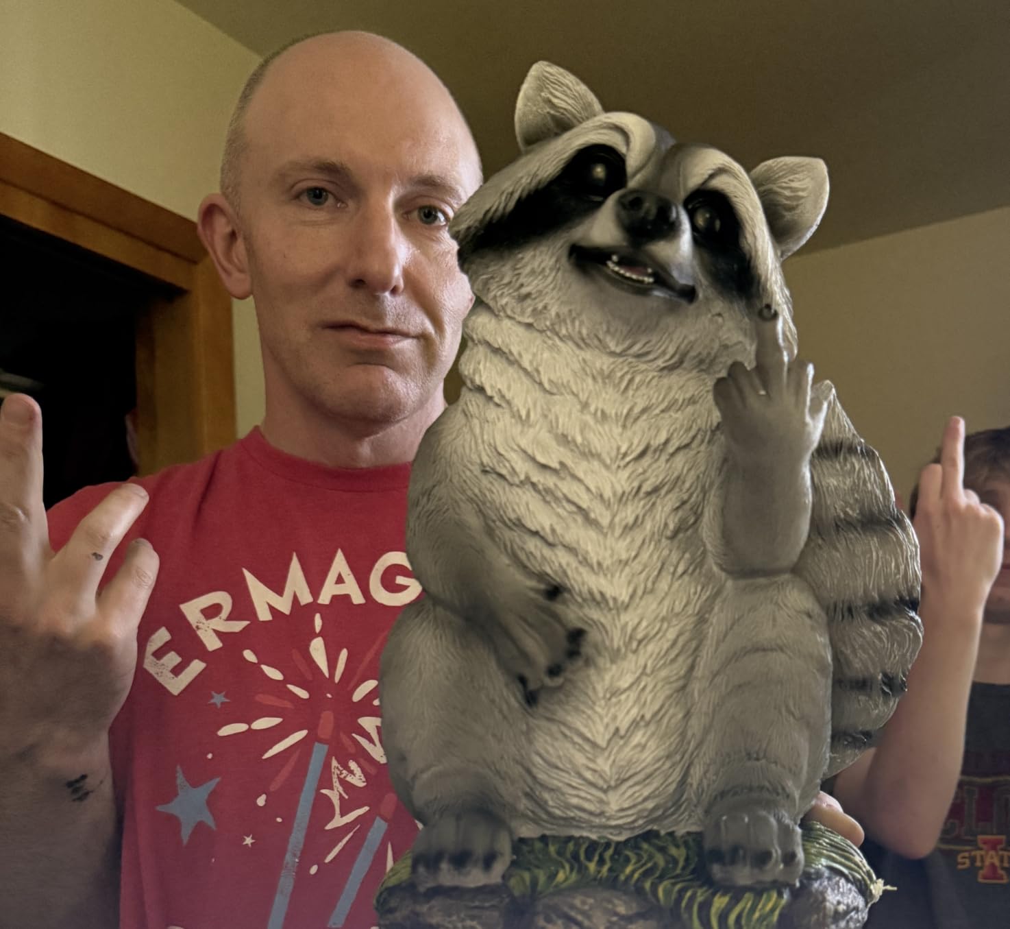 Ebros Bad Bandit Large Standing Cheeky Raccoon Flipping Off The Middle Finger Statue 12.5