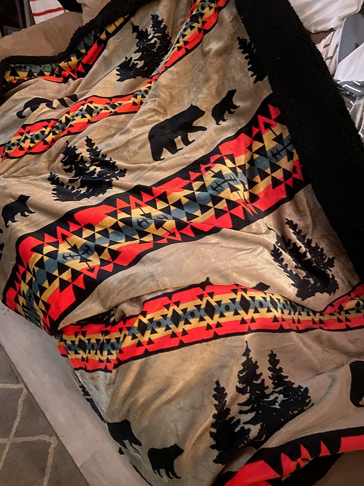 Carstens, Inc. Carstens Wrangler Buffalo Southwestern Sherpa Fleece 54x68 Throw Blanket, 54