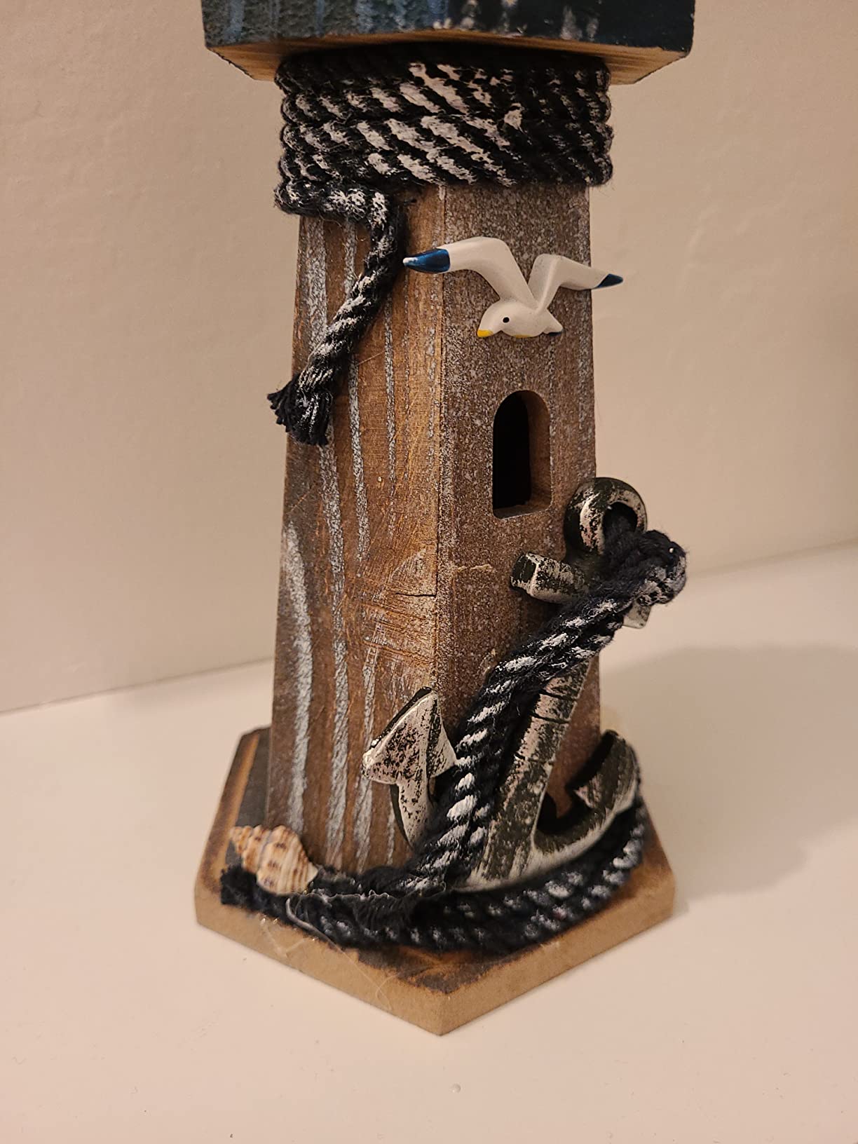 Lighthouse Decor Nautical Decoration Wood Light House Figurine Beach House Coastal Decor Table Ocean Seaside Theme Home Lake House Bathroom Shelf Centerpiece 10.25