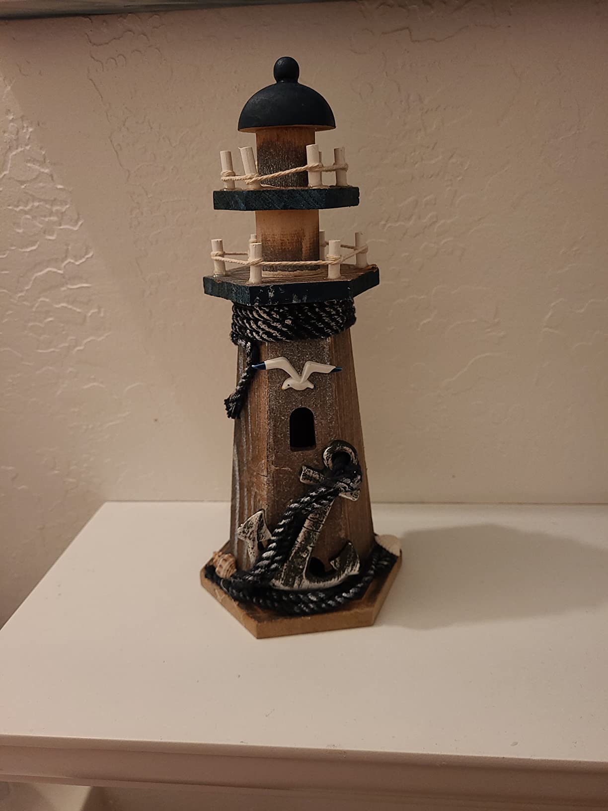 Lighthouse Decor Nautical Decoration Wood Light House Figurine Beach House Coastal Decor Table Ocean Seaside Theme Home Lake House Bathroom Shelf Centerpiece 10.25