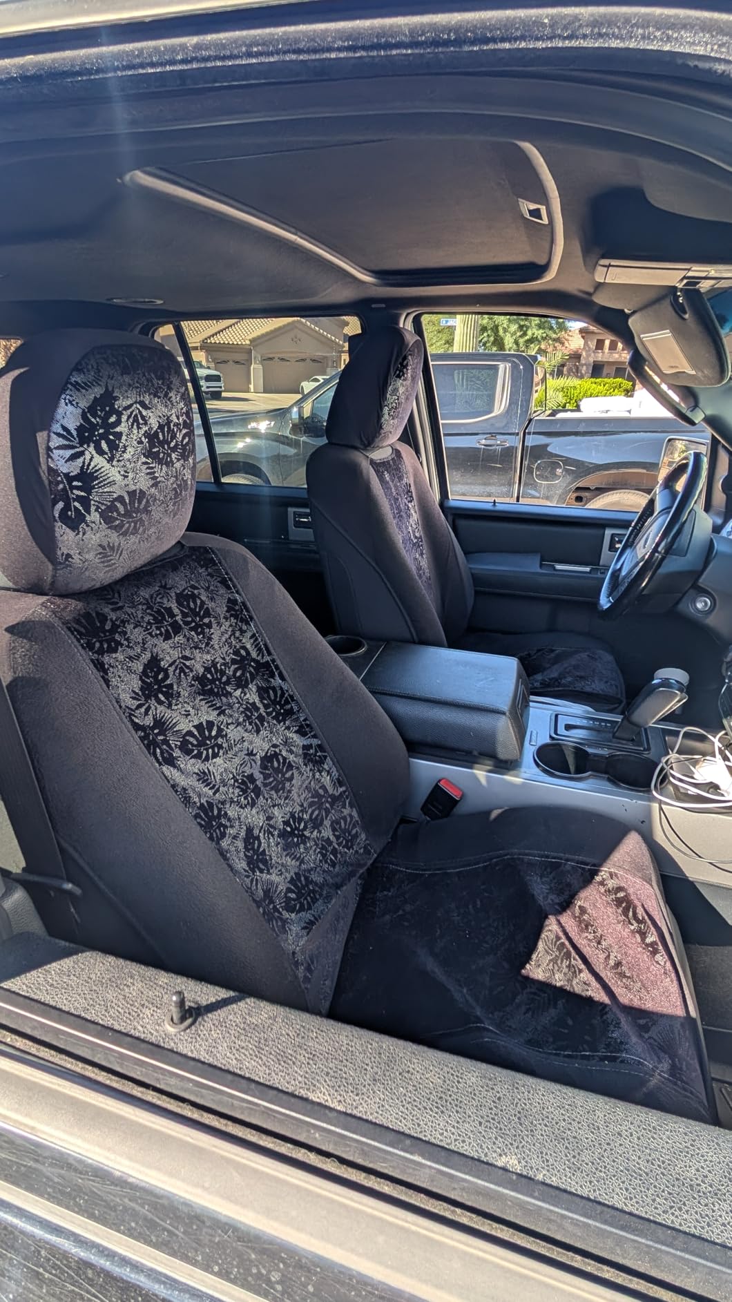 BDK Black Leopard Car Seat Covers for Front Seats, Animal Print Front Seat Cover Set with Matching Headrest, Sideless Design for Easy Installation, Fits Most Car Truck Van and SUV, (Pack of 2) customer photo 1