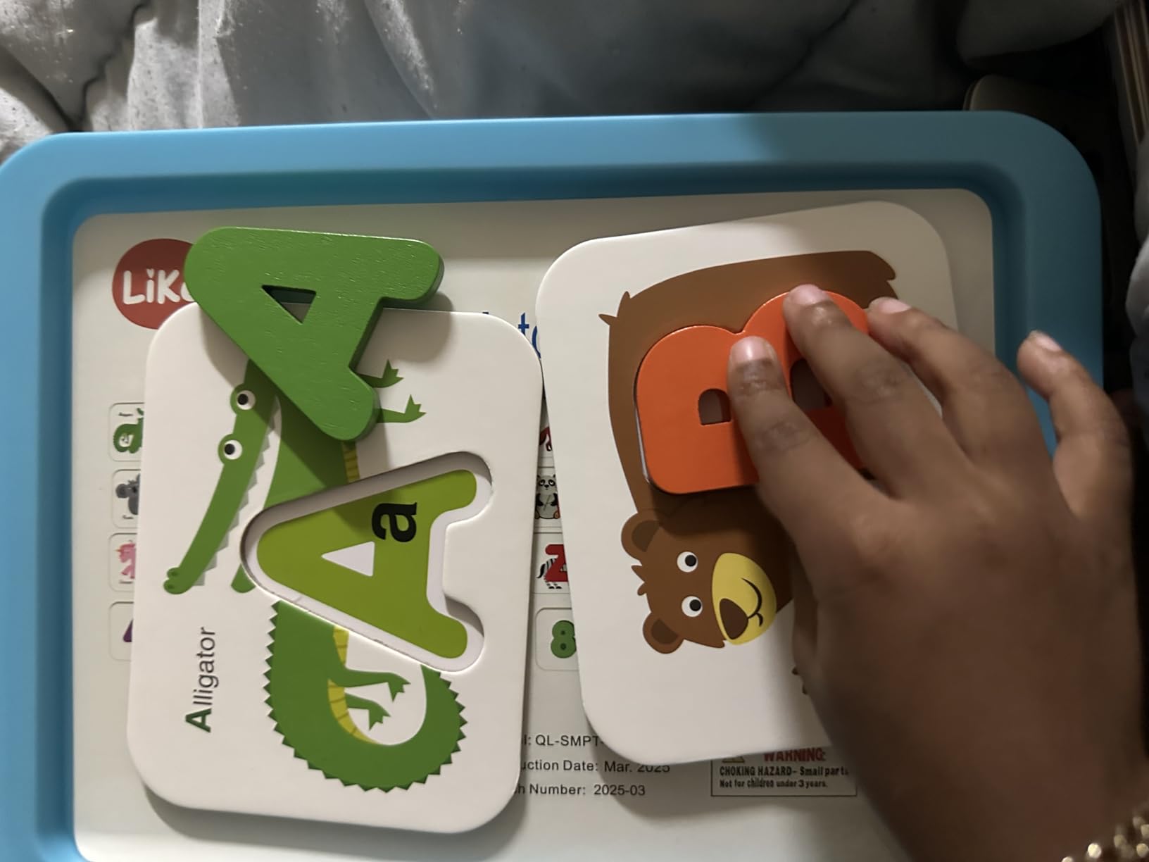 LiKee Alphabet Flash Cards Wooden Letter Puzzle ABC Sight Words Matching Games Counting Board Preschool Educational Montessori Toys for Toddlers Boys Girls 3+ Years (36 Cards& 37 Wood Pieces) customer photo 1