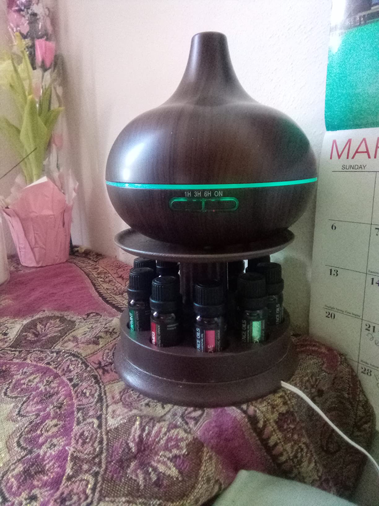 Pure Daily Care Ultimate Aromatherapy Diffuser with Essential Oil Set - 300ml Ultrasonic Diffuser, 4 Timer & 7 Ambient Light Settings - 10 Therapeutic Grade Essential Oils - Oak Wood with Stand customer photo 2