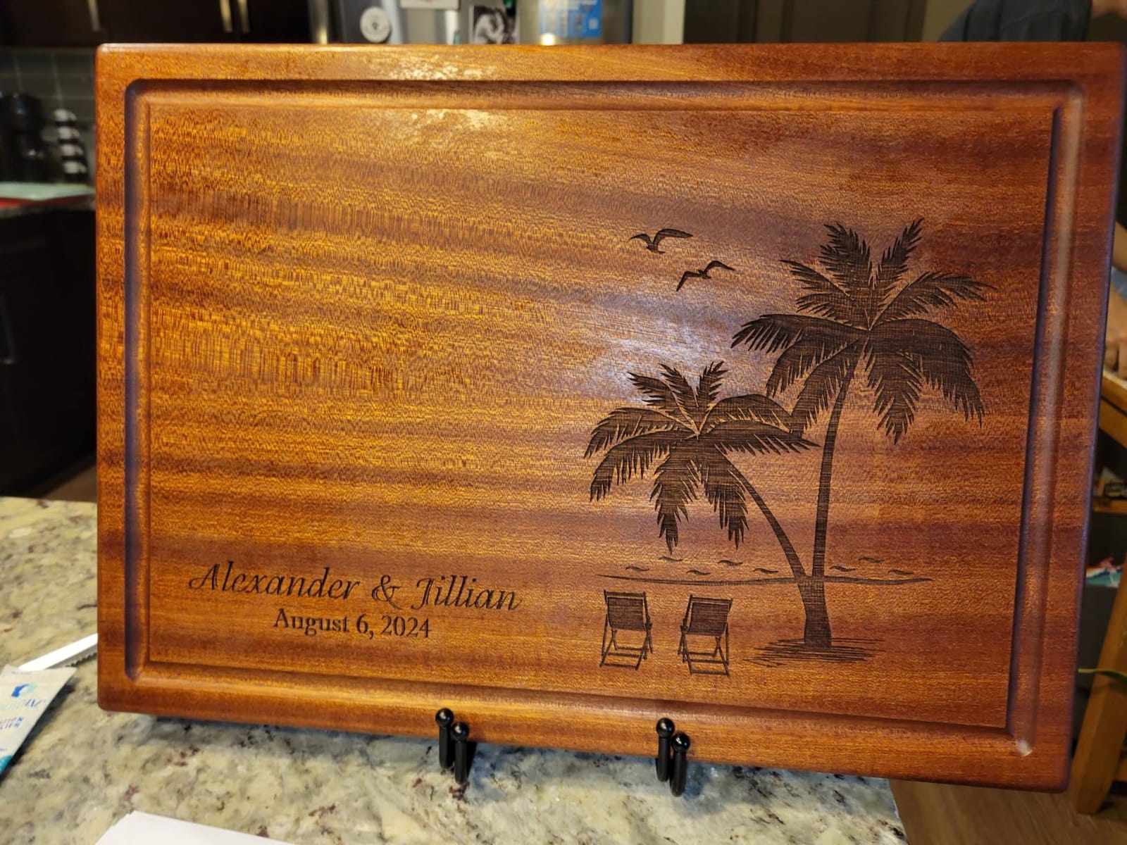Personalized Tropical Beach Palms Cutting Board, Custom Engraved with Names & Date, Straga Handmade Wood Charcuterie, Anniversary & Destination Wedding Gift for Couples - Made in USA customer photo 1