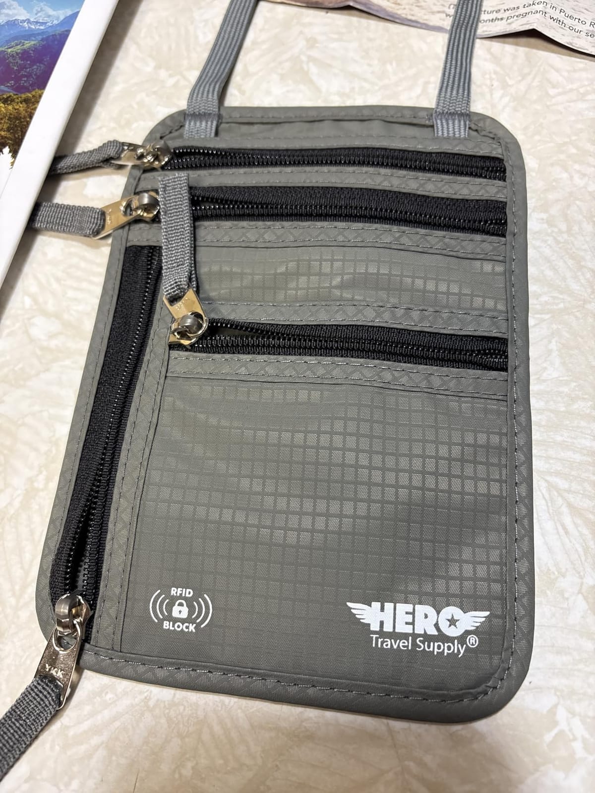 HERO Neck Wallet - RFID Blocking Passport Holder, Easy to Conceal Travel Pouch (Army Grey) customer photo 1