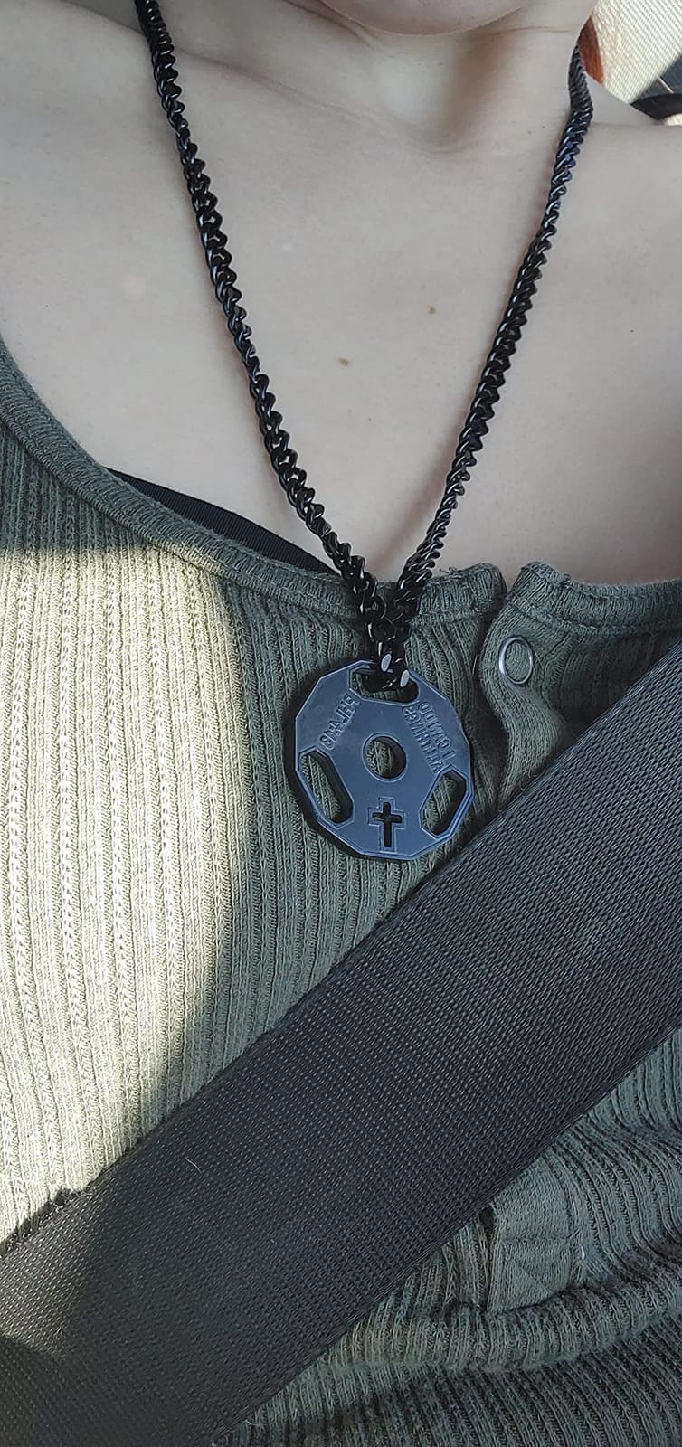 HZMAN Stainless Steel Weight Plate Barbell Pendant Necklace for Men customer photo 1