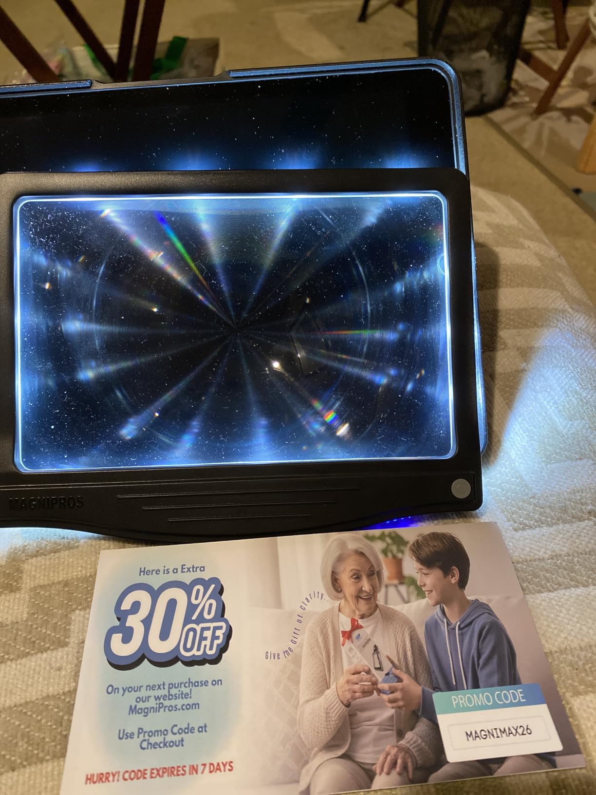 MagniPros 5X Rechargeable Large Ultra Bright LED Page Magnifier with Anti-Glare Lens & 3 Color Dimmable Light Modes, Relieve Eye Strain- Ideal for Reading Small Prints, Low Vision, Seniors customer photo 2