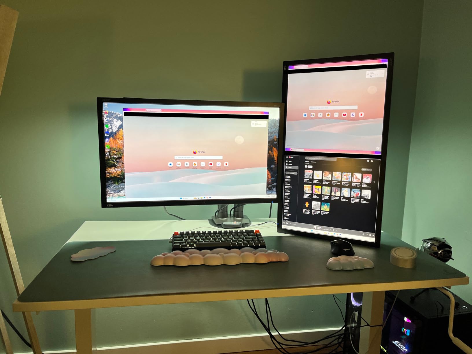 HUANUO FlowLift™ Dual Monitor Stand, Fully Adjustable Gaming Monitor Desk Mount for 13–32″ Computer Screens, Full Motion VESA 75x75/100x100 with C-Clamp & Grommet Base, Each Arm Holds 4.4 to 19.8 lbs customer photo 1