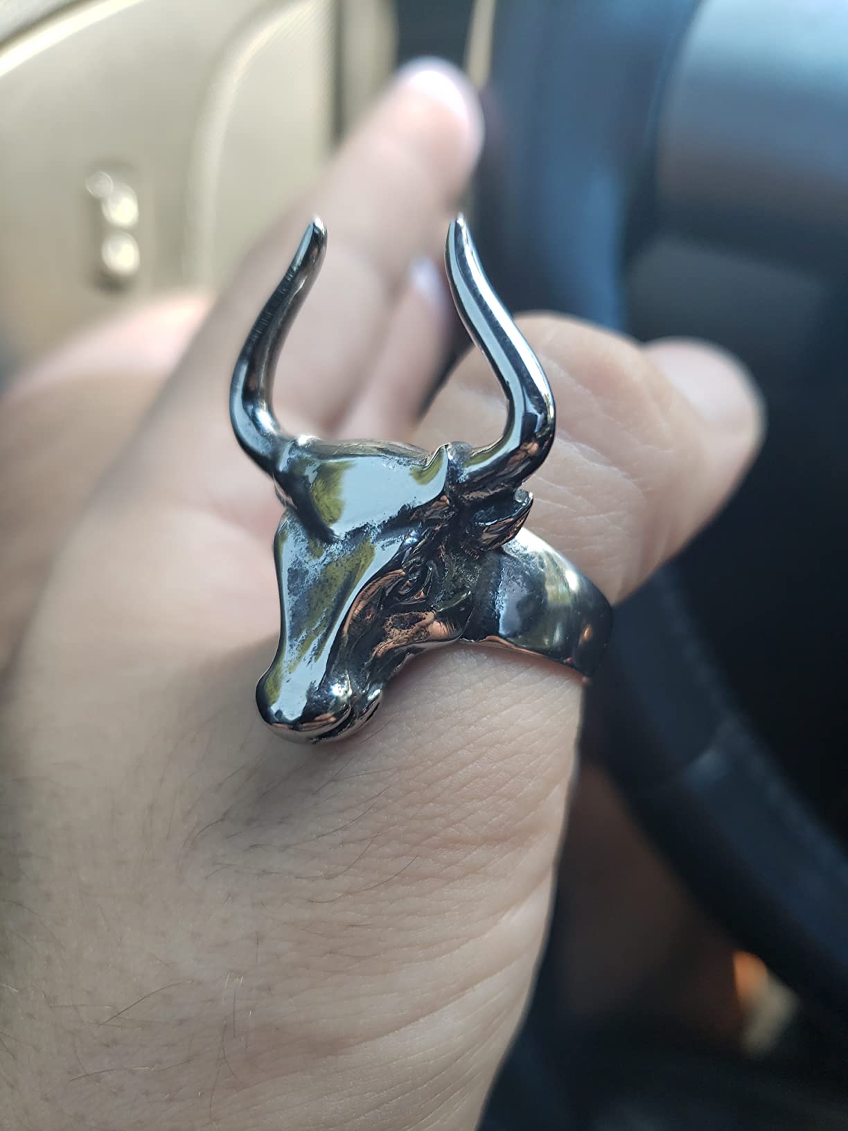 Men's Stainless Steel Vintage Silver Bullfighter Bull Head Ring customer photo 2
