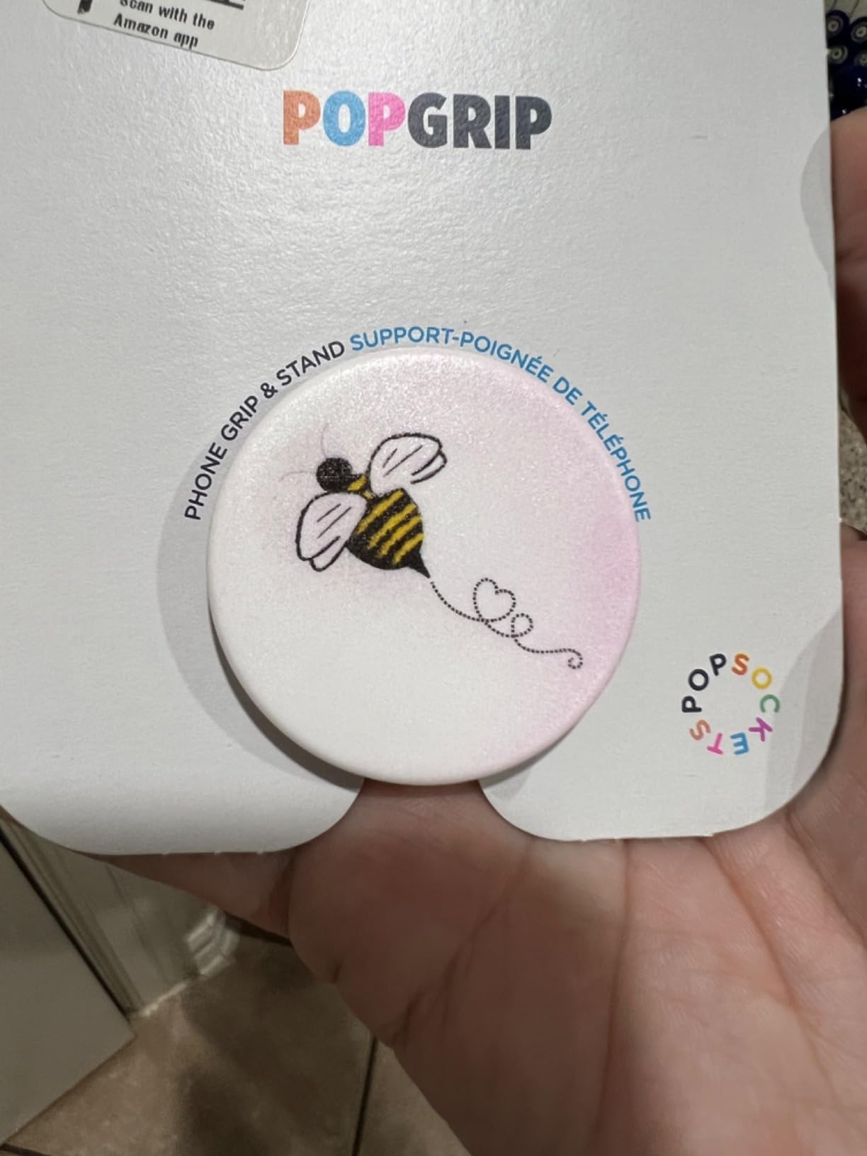 Bee Bumblebee Honey Heart Cute Bees Lover White Background PopSockets Adhesive PopGrip customer photo 1