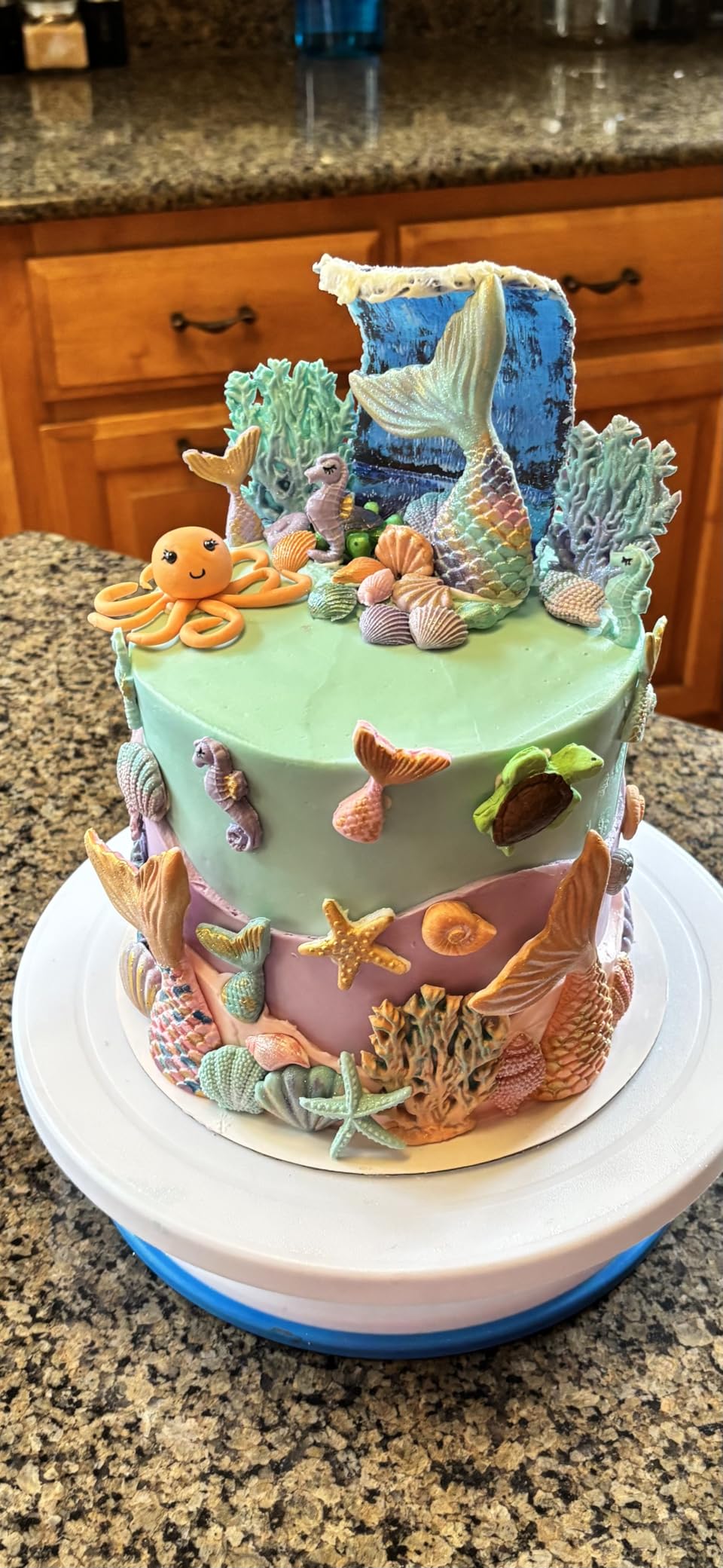 Elfkitwang Marine Theme Fondant Silicone Mold,Seashell,conch, Mermaid Tail,Seahorse,starfish,coral, DIY Handmade Baking Tools for Mermaid Theme Cake Decoration customer photo 1