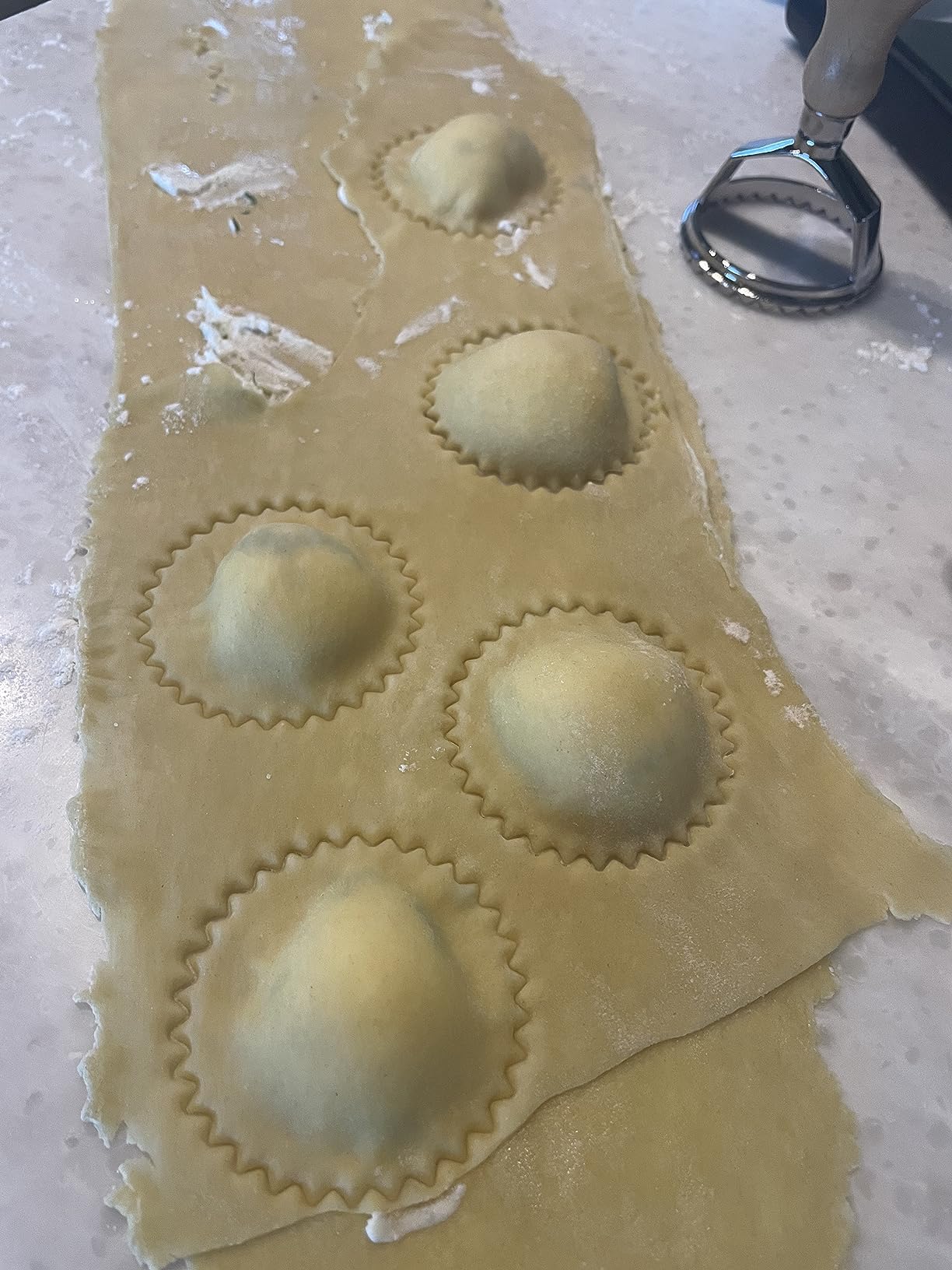 Ravioli Stamp Maker Cutter with Roller Wheel Set, Mold with Wooden Handle and Fluted Edge, Pasta Press Kitchen Attachment (MF-146) customer photo 2
