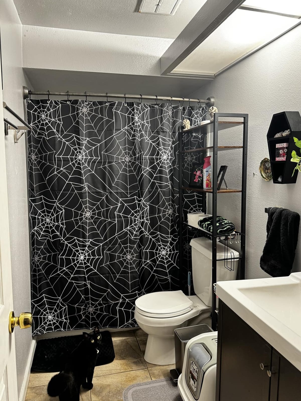 LB Halloween Shower Curtain Spider Web Decor Black Grey Bathroom Curtain with Hooks 60x72 inch Waterproof Polyester Fabric Bathroom Decorations,10 Holes customer photo 1