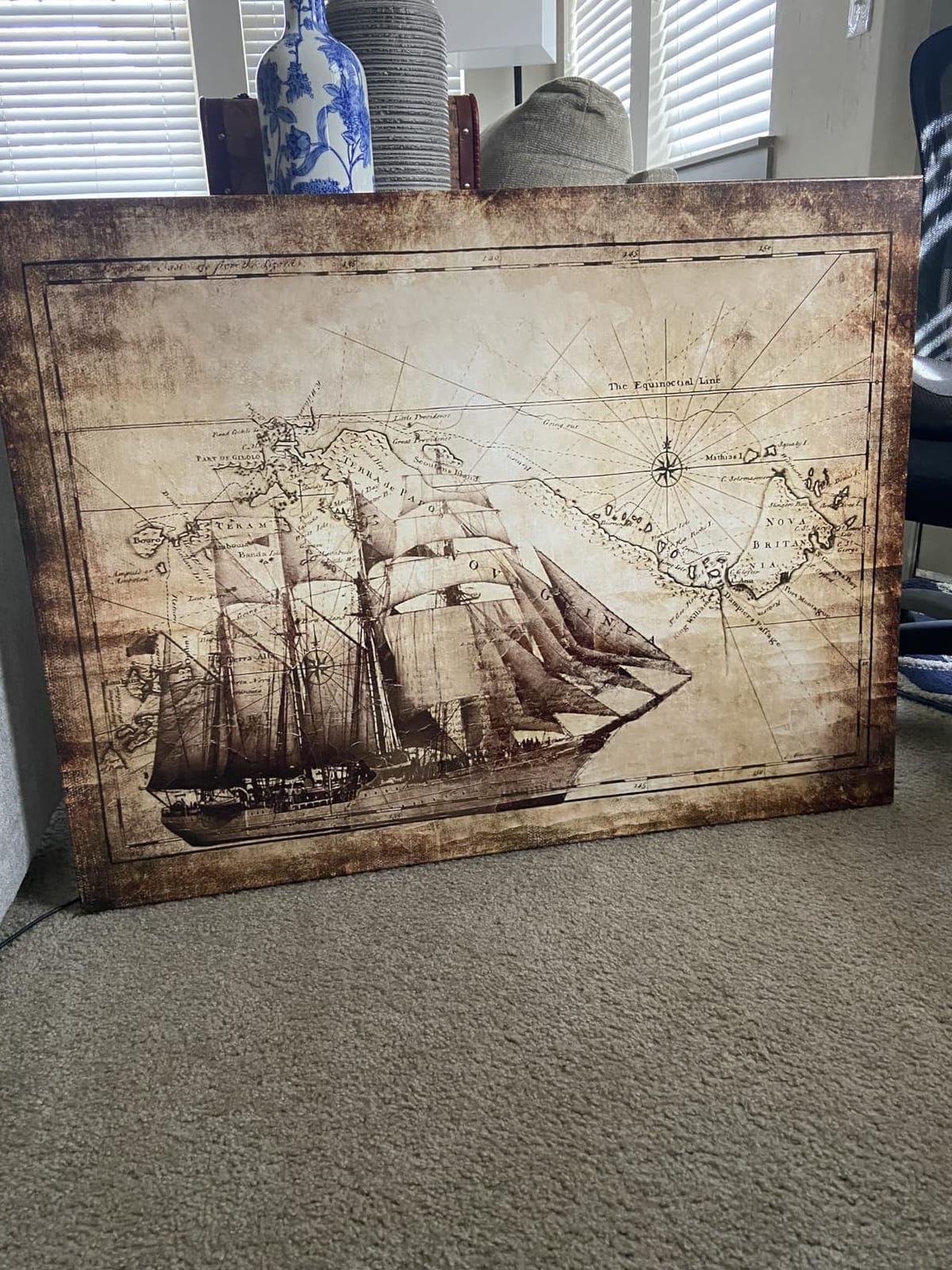 KREATIVE ARTS Large Old World Map Sailing Map Painting Canvas Print Nautical Wall Art Prints Ready to Hang 40x30inch customer photo 2