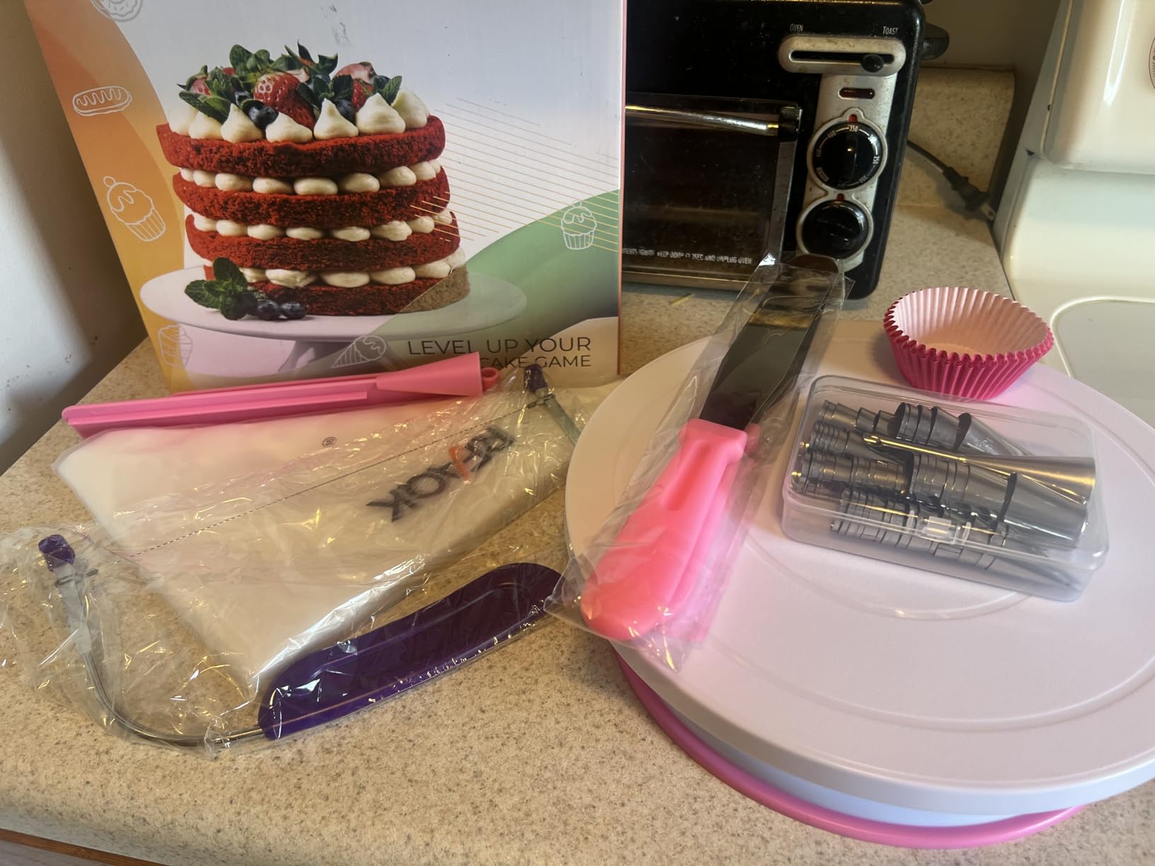 RFAQK 200PCs Cake Decorating Kit with Cake Turntable & Leveler, Baking Supplies Gift Includes 110+1 Piping Bags,55 Icing Tips,2 Frosting Spatulas, Adjustable Scraper, Video Tutorial, Booklet & more customer photo 2