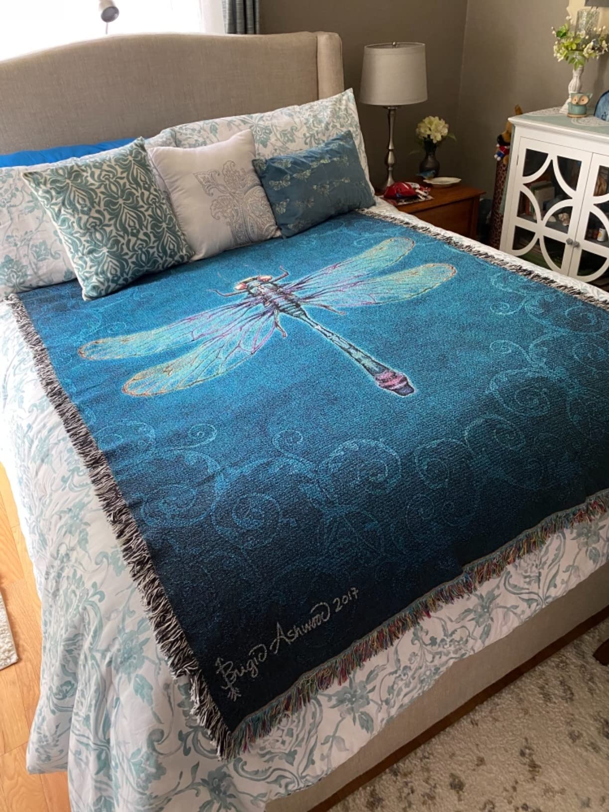 Pure Country Weavers Damask Dragonfly Blanket by Brigid Ashwood - Gift Fantasy Tapestry Throw Woven from Cotton - Made in the USA (72x54) customer photo 1
