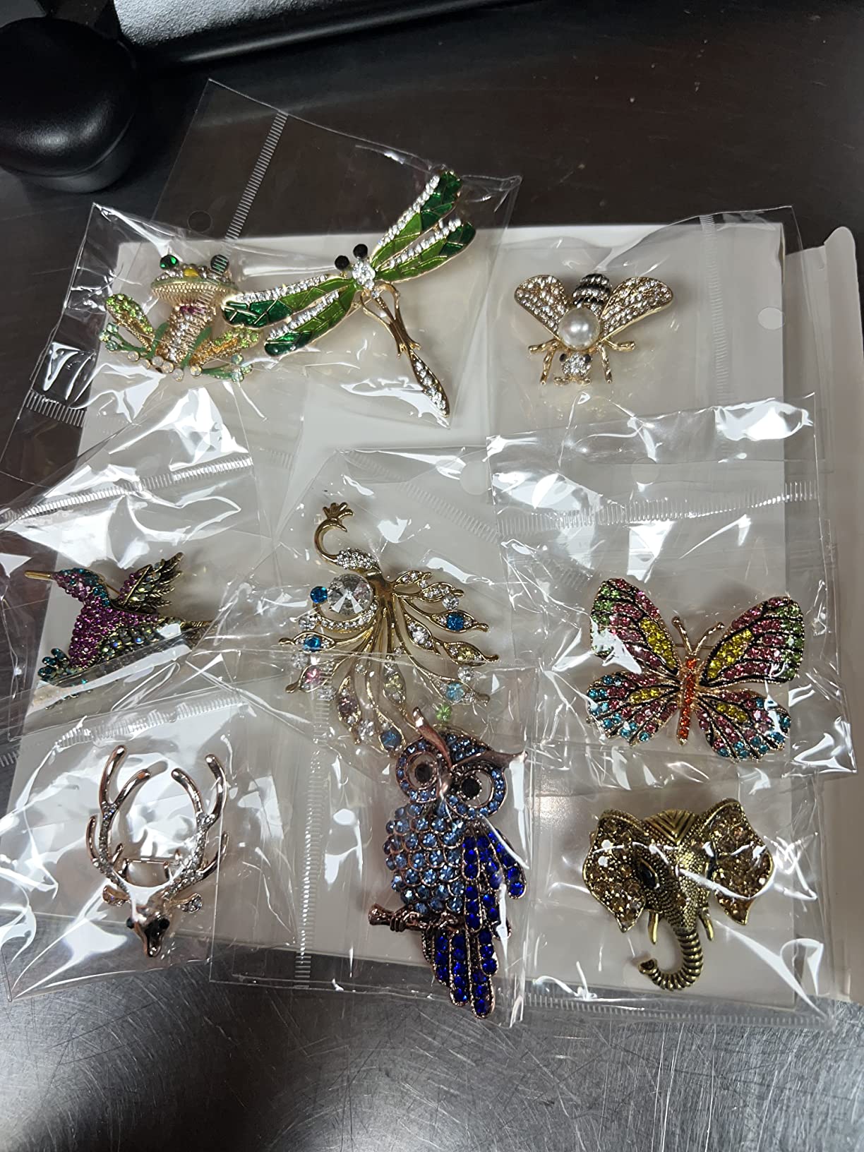 9 Pieces Women Brooches Pins Bulk Set, Rhinestone Animal Insect Crystal Pins Butterfly Dragonfly Hummingbird Owl Peacock Brooch Pin for Women Girls Winter Valentine Day Gifts, 9 Styles customer photo 1