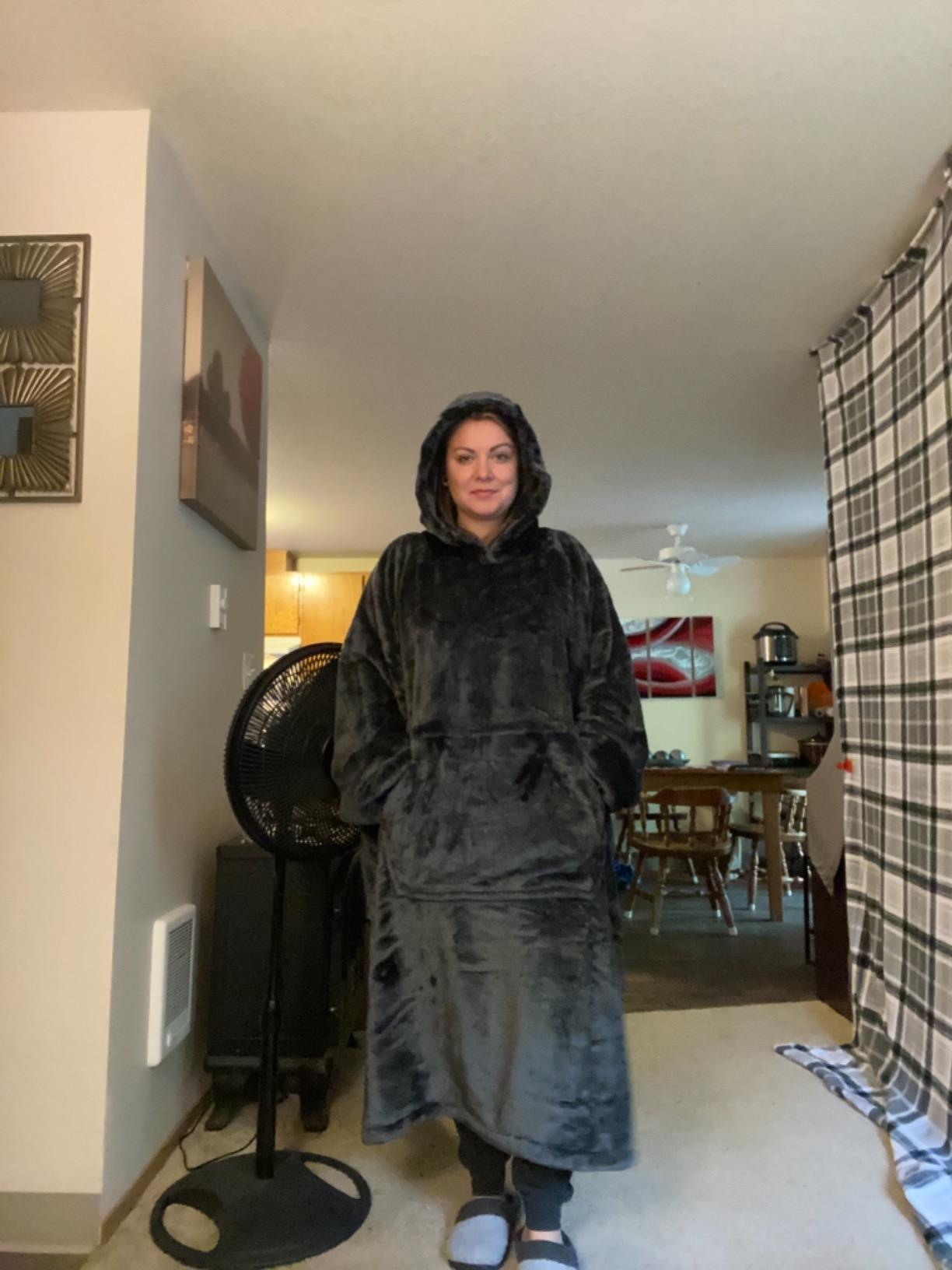 Waitu Wearable Blanket Sweatshirt Gifts for Women and Men, Warm and Cozy Giant Blanket Hoodie, Thick Flannel Blanket with Sleeves and Giant Pocket - Dark Gray customer photo 2