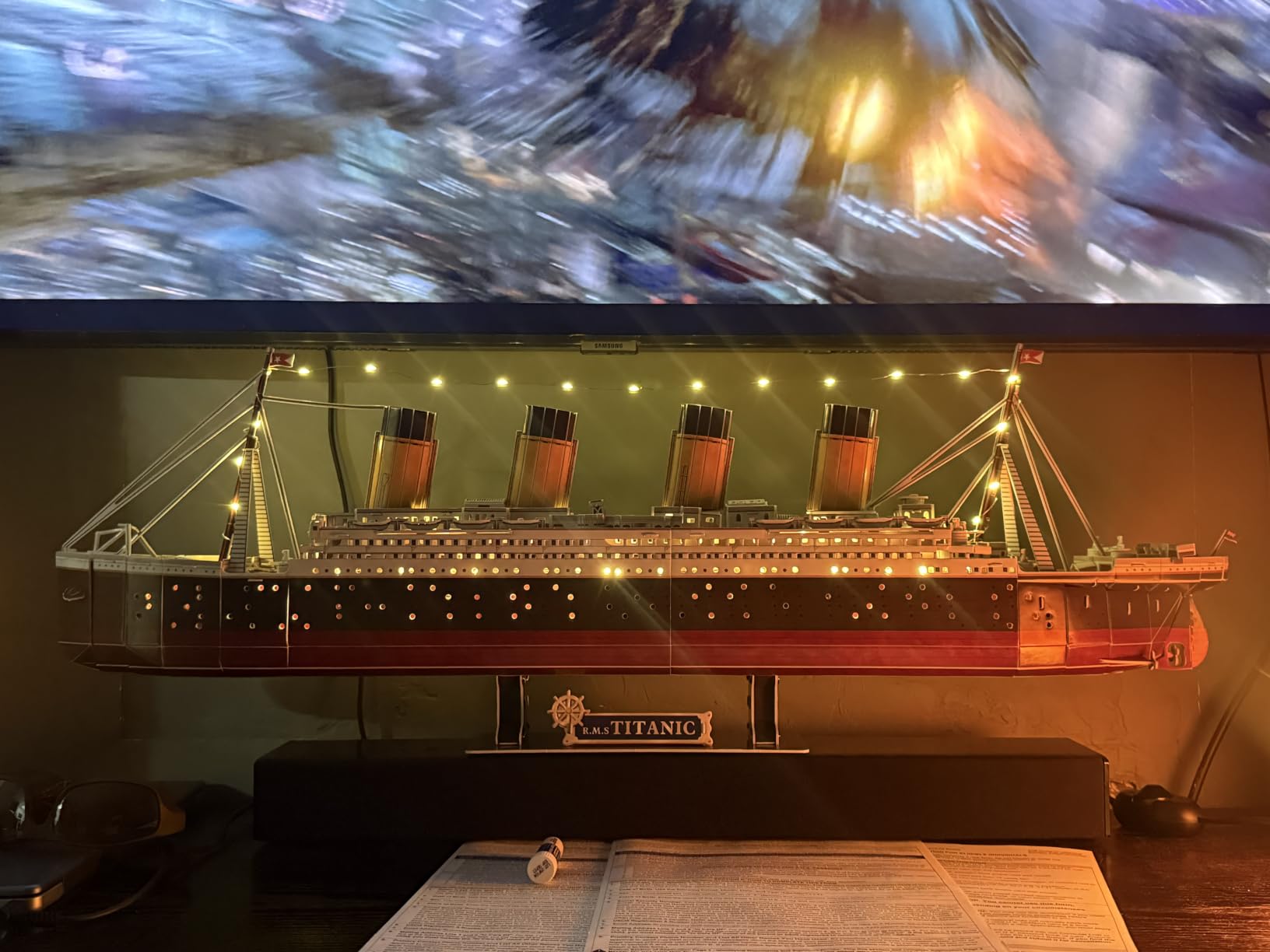 CubicFun Titanic 3D Model Ship Puzzle with LED Lights, 266 Pieces, 88 cm | 3D Puzzle for Adults LED 34.6 inch Titanic Model with 266 Pieces for Collectors, Home Decor Office Displays Shelf Displays customer photo 1