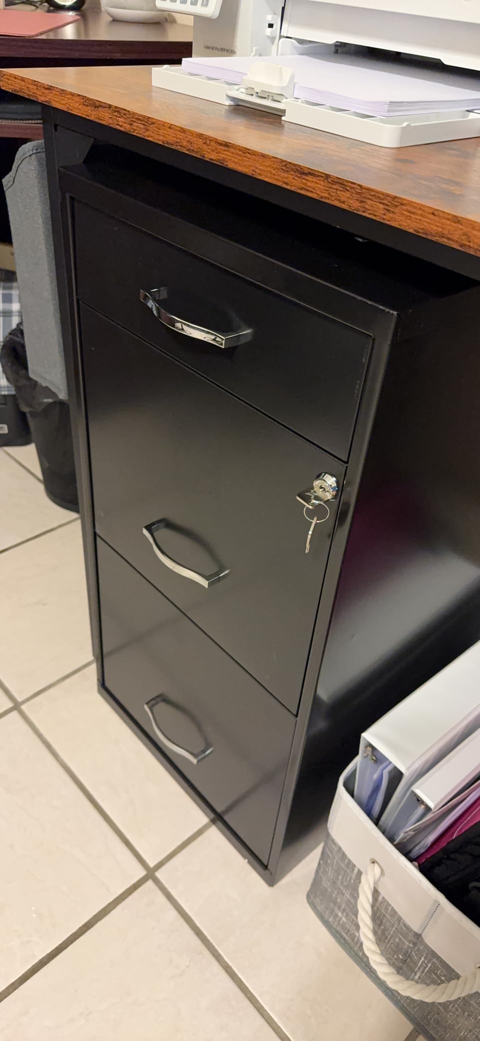 Lorell NuSparc Mobile 3 Drawer Locking Filing Cabinet | Pre-Assembled Steel Construction | Space-Saving Design is Perfect for Home and Small Office | Letter-Size | Assembled in North America customer photo 1