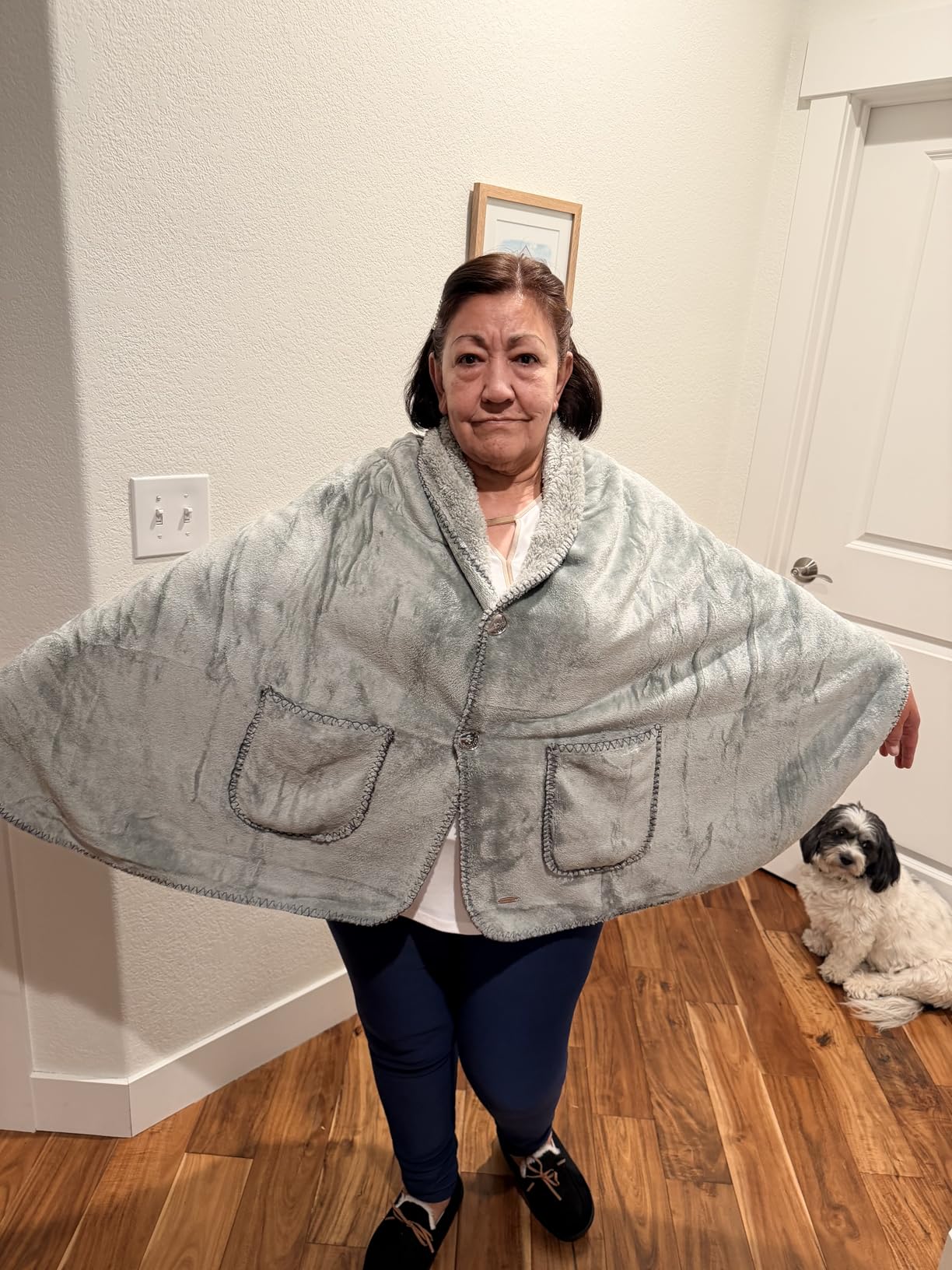 Original Premium Double Layer Poncho Blanket, Sherpa, Easy On-Off for Elderly Women customer photo 2